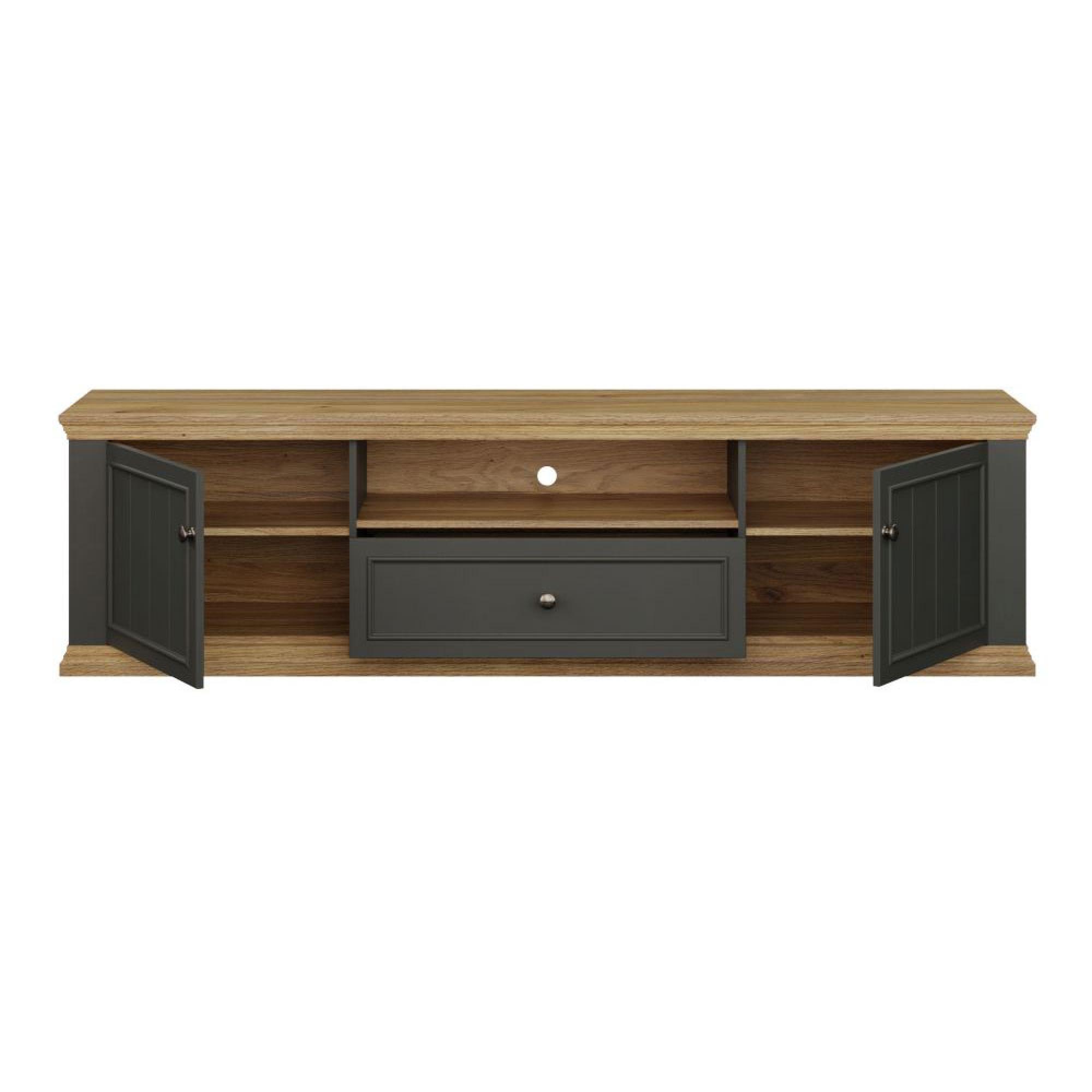 Pontypool TV Unit - 2 Door - 1 Drawer - 199.2cm - Wide - Dark Grey and Light Oak
