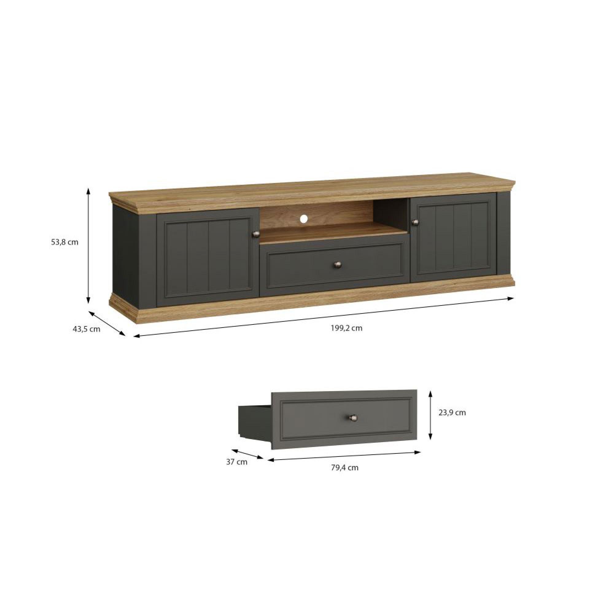 Pontypool TV Unit - 2 Door - 1 Drawer - 199.2cm - Wide - Dark Grey and Light Oak