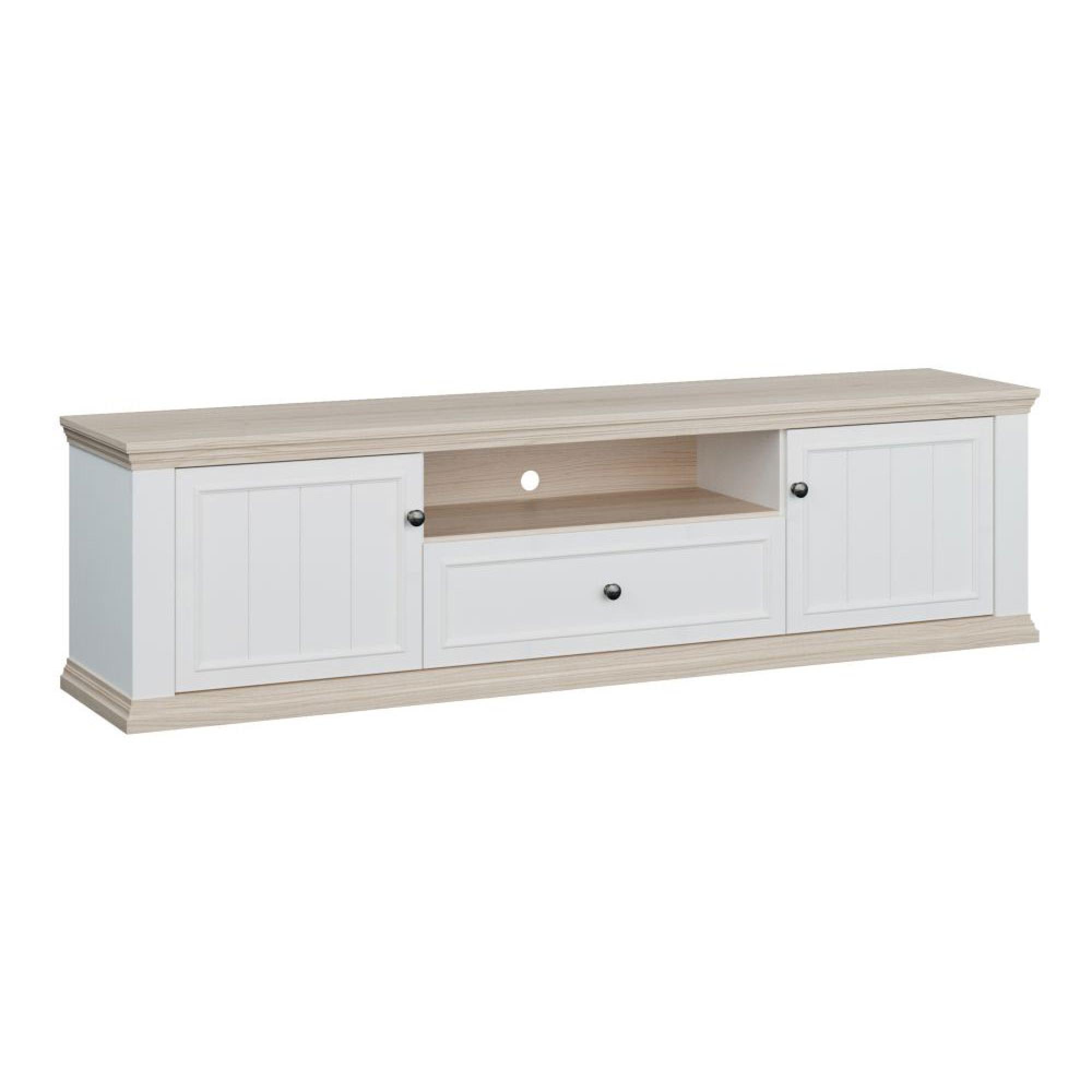 Pontypool TV Unit - 2 Door - 1 Drawer - 199.2cm - Wide - White and Riva Oak
