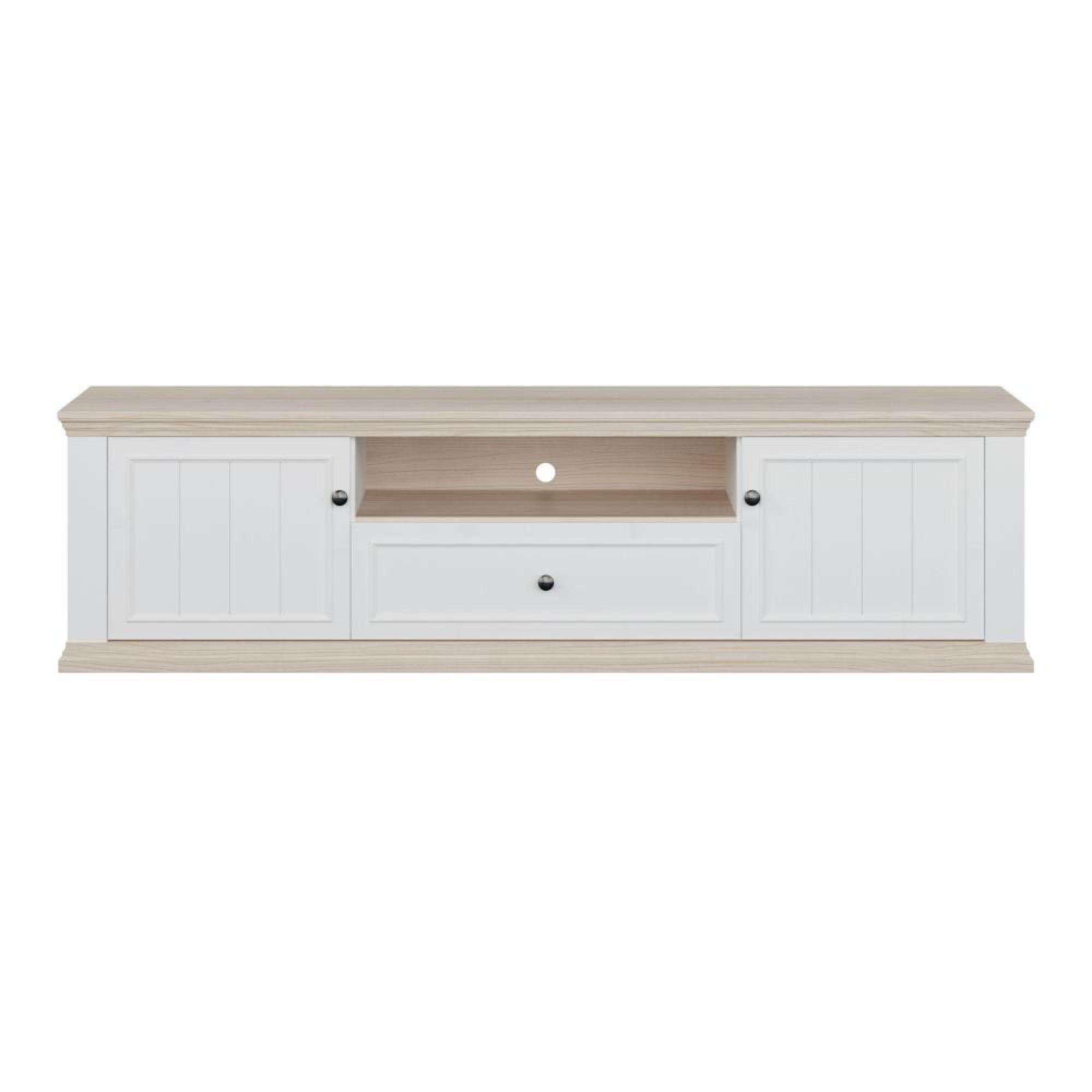 Pontypool TV Unit - 2 Door - 1 Drawer - 199.2cm - Wide - White and Riva Oak