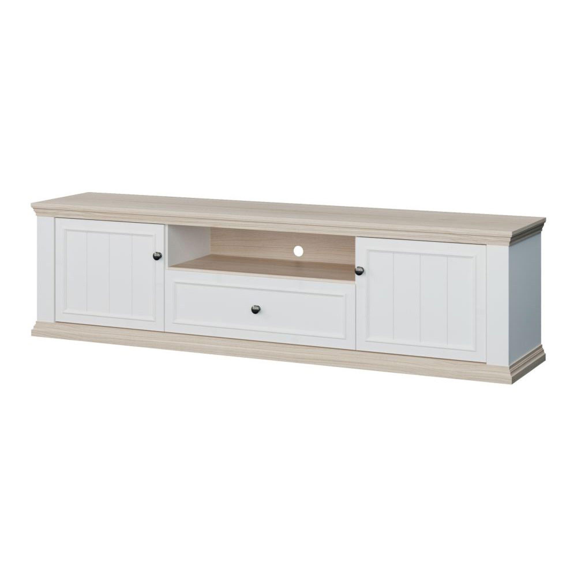 Pontypool TV Unit - 2 Door - 1 Drawer - 199.2cm - Wide - White and Riva Oak