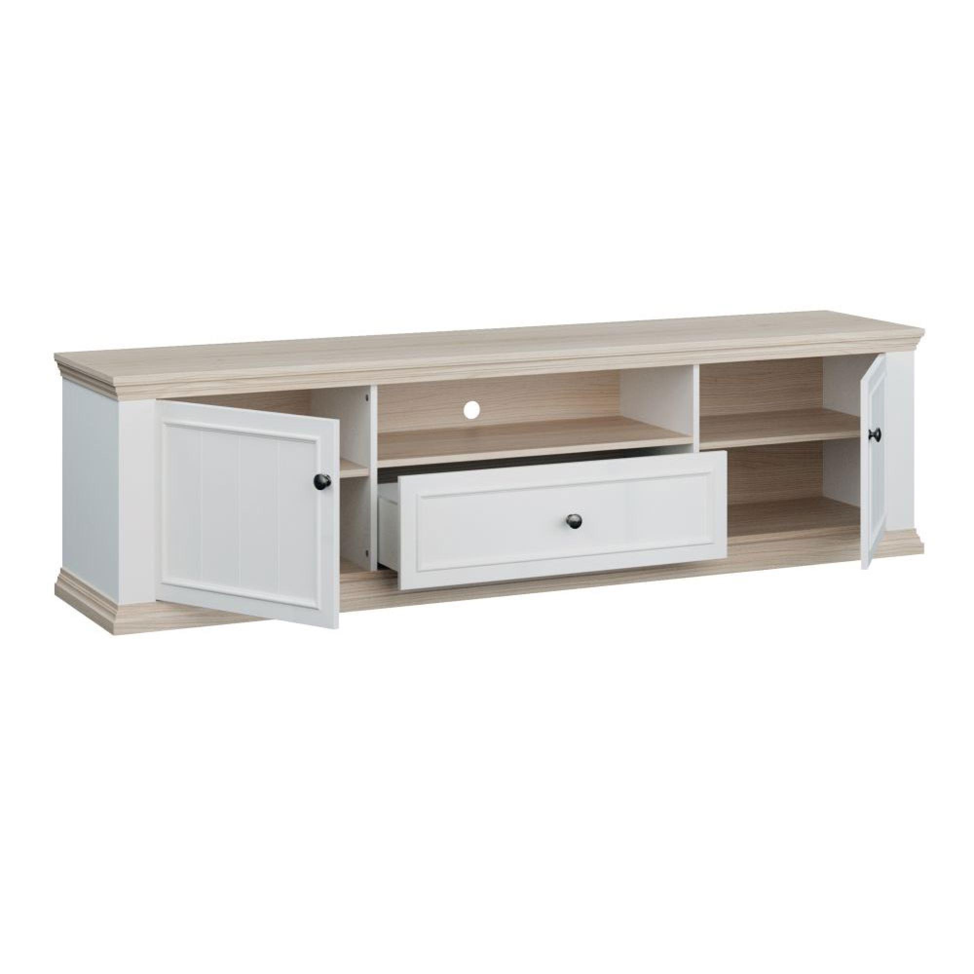 Pontypool TV Unit - 2 Door - 1 Drawer - 199.2cm - Wide - White and Riva Oak