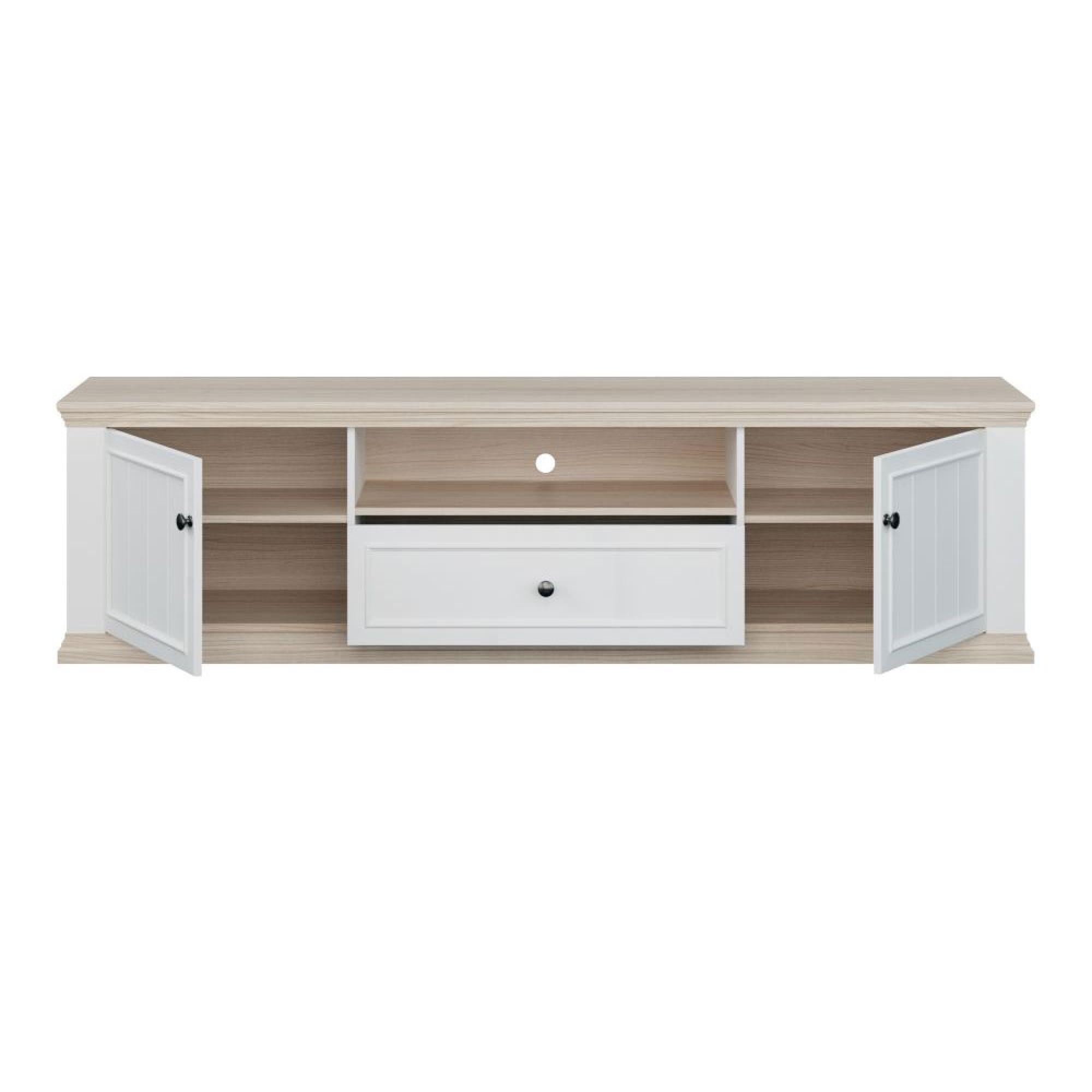 Pontypool TV Unit - 2 Door - 1 Drawer - 199.2cm - Wide - White and Riva Oak