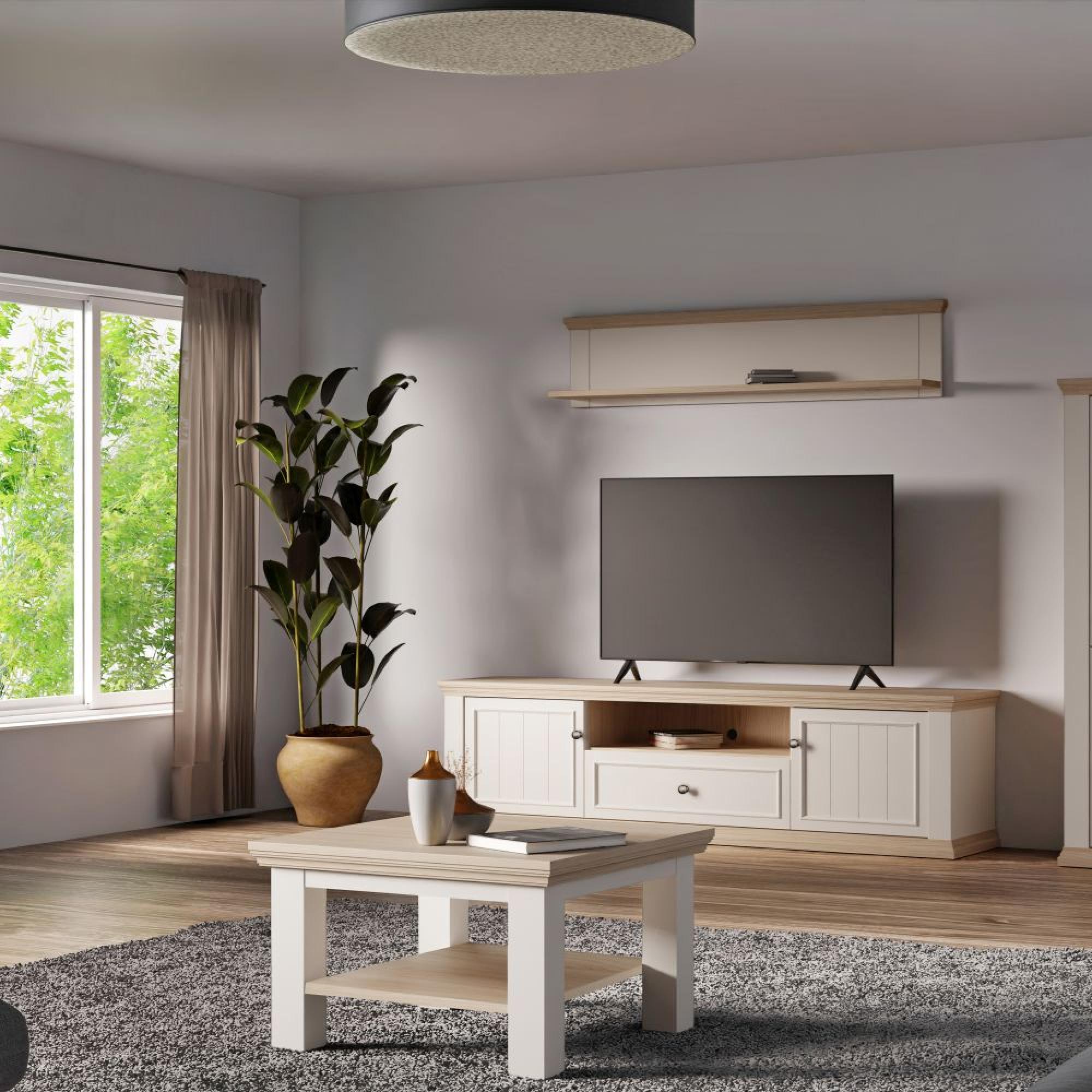 Pontypool TV Unit - 2 Door - 1 Drawer - 199.2cm - Wide - White and Riva Oak