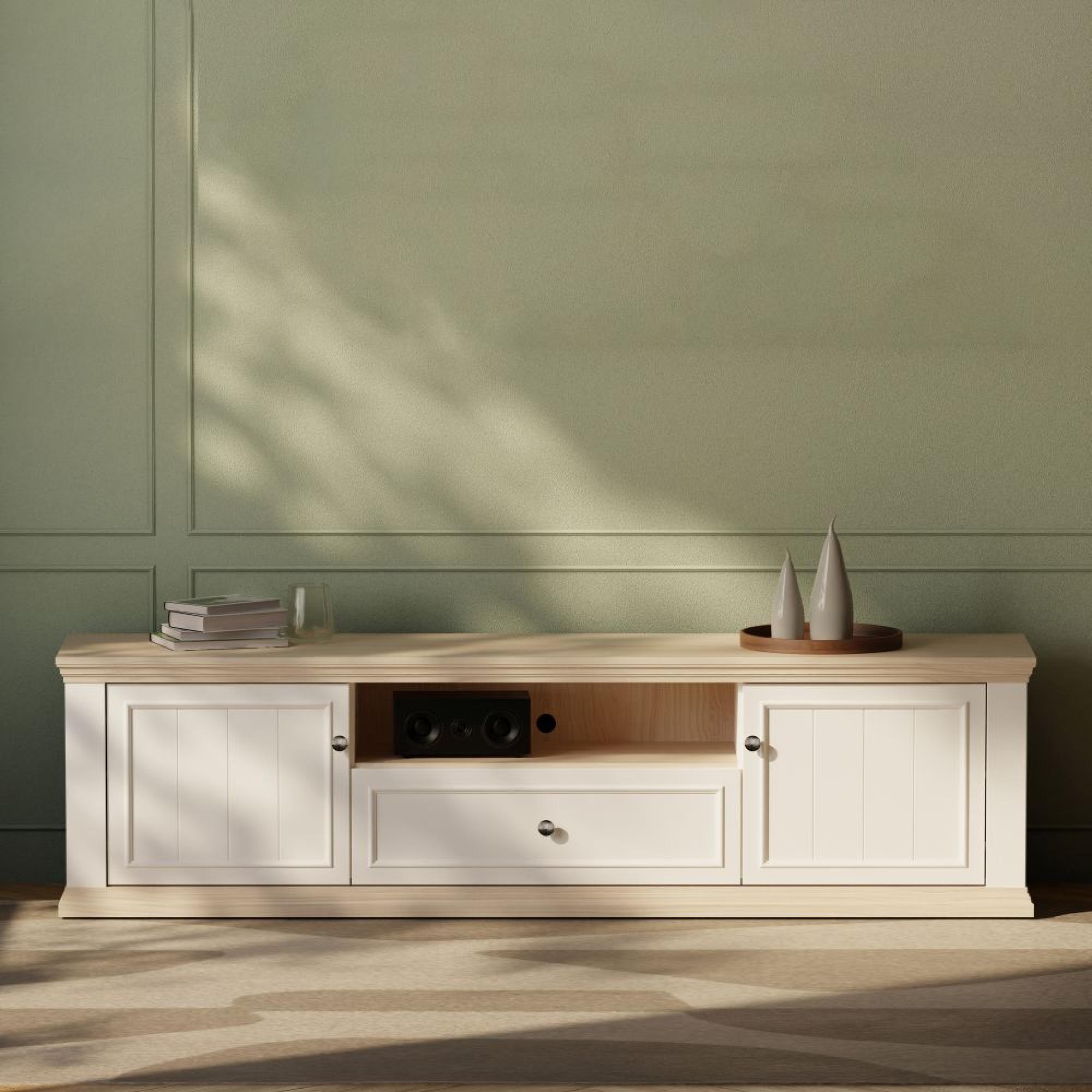 Pontypool TV Unit - 2 Door - 1 Drawer - 199.2cm - Wide - White and Riva Oak