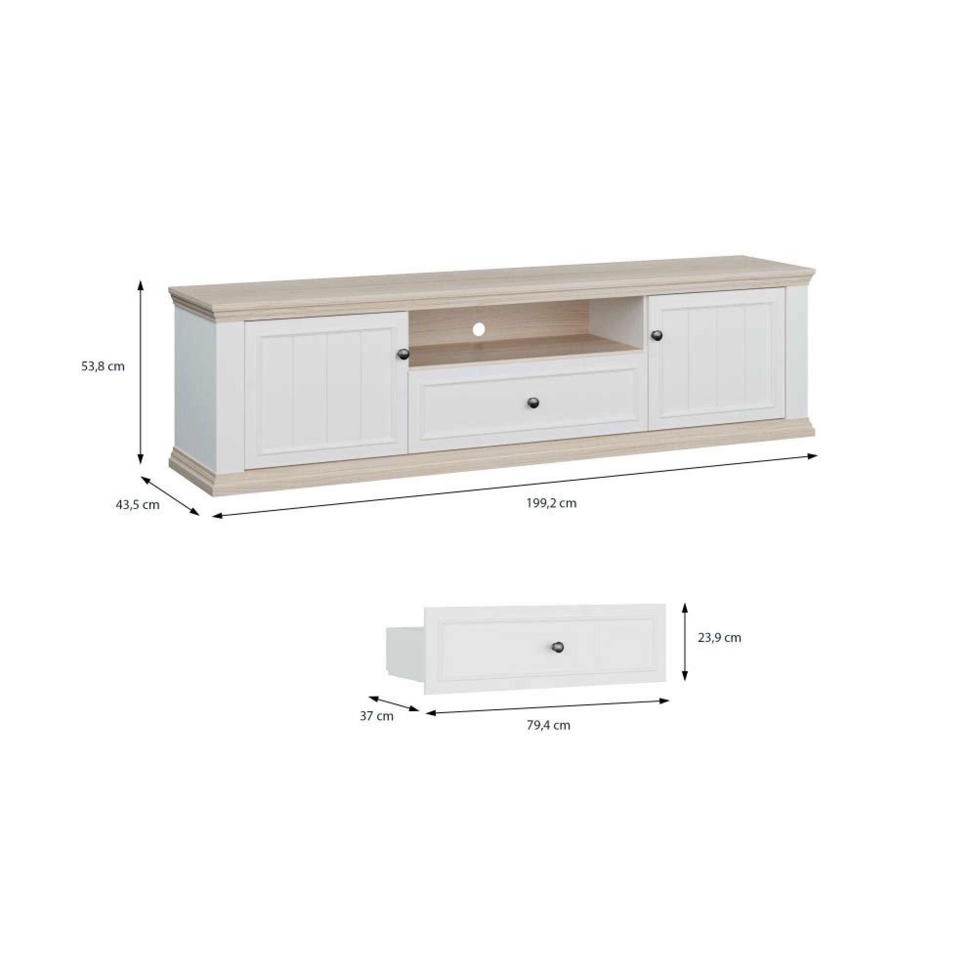 Pontypool TV Unit - 2 Door - 1 Drawer - 199.2cm - Wide - White and Riva Oak