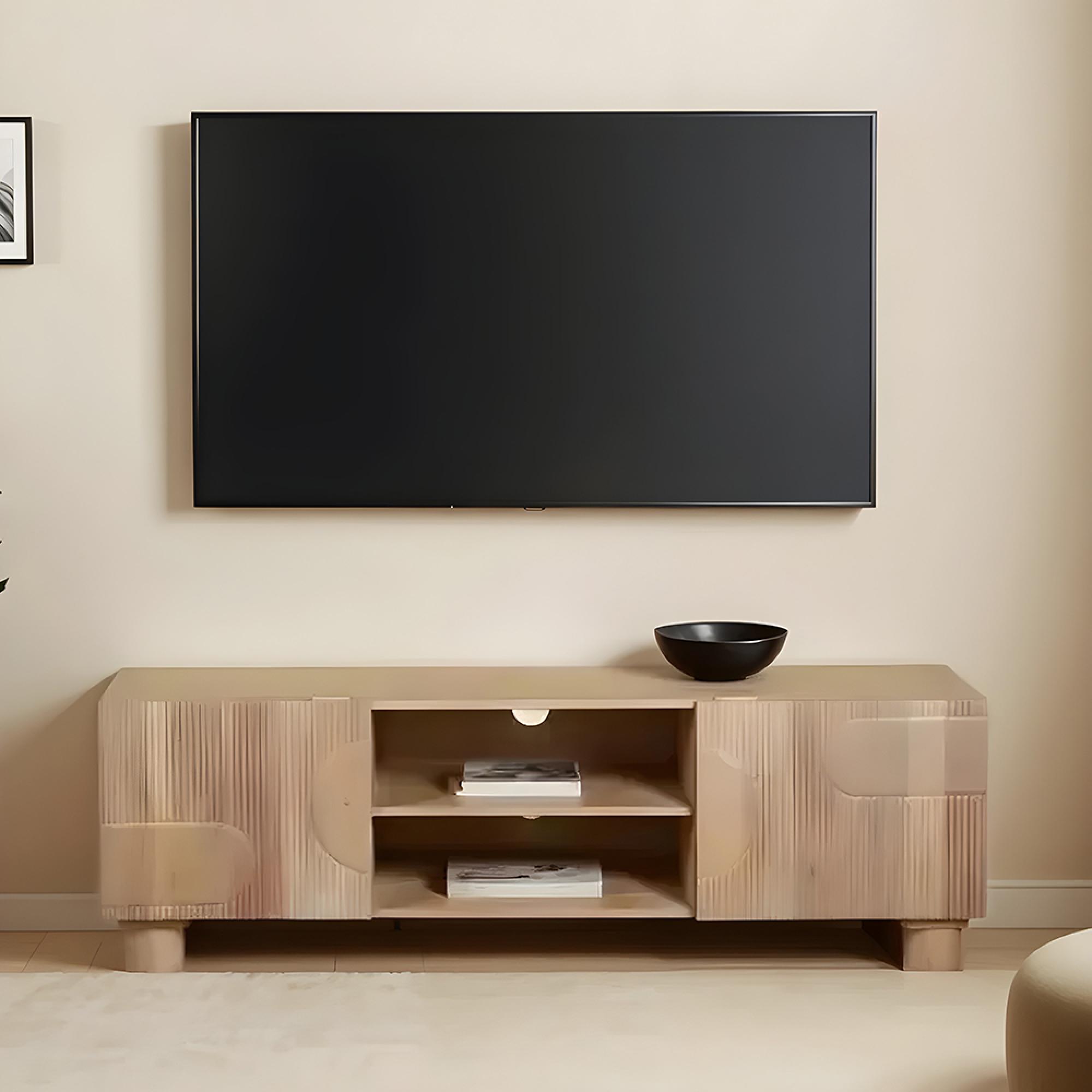 Austin TV Cabinet - 2 Door - 145cm - Medium - Fluted - Natural - Mango Wood