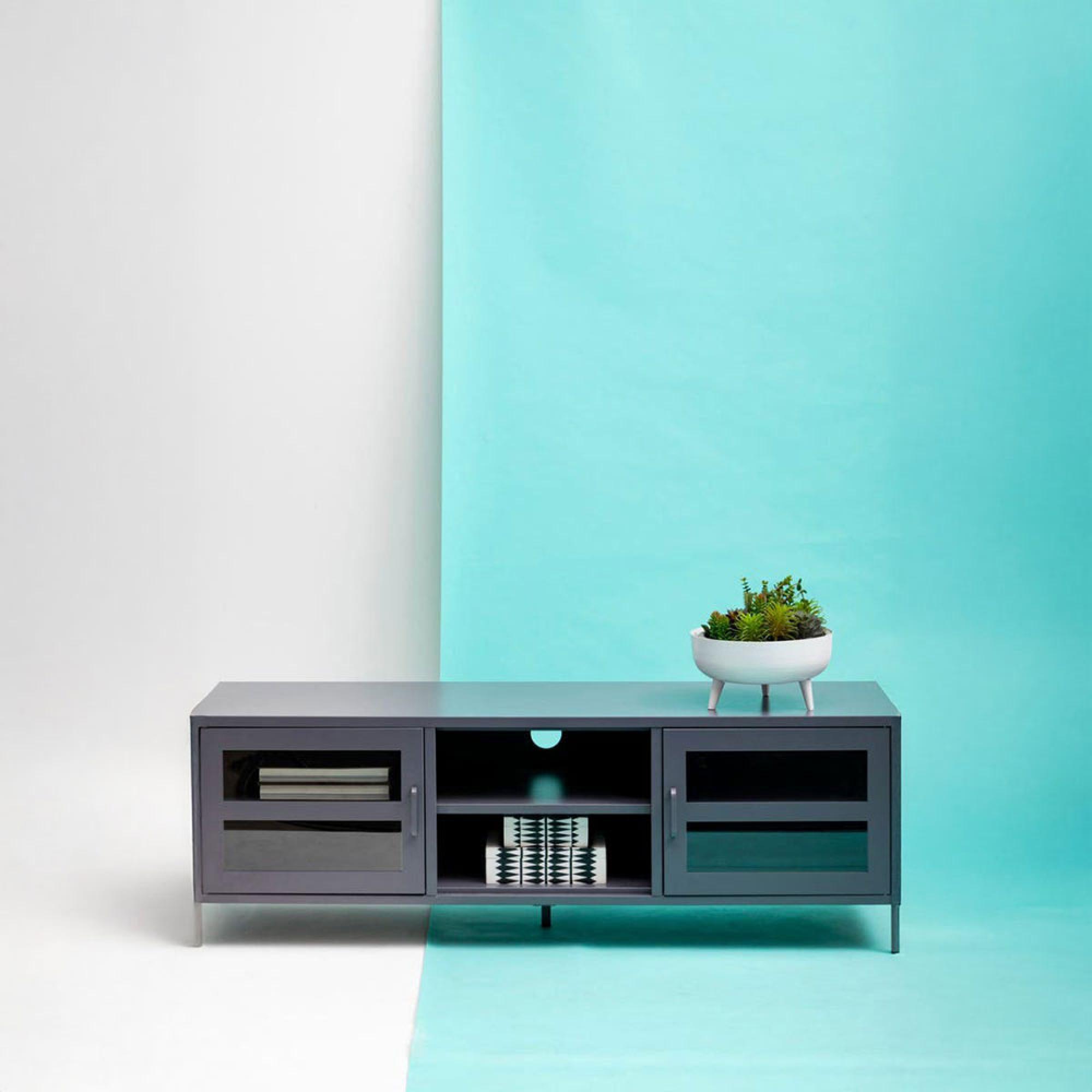 Acier Metal TV Unit - 2 Door - Grey - 150cm