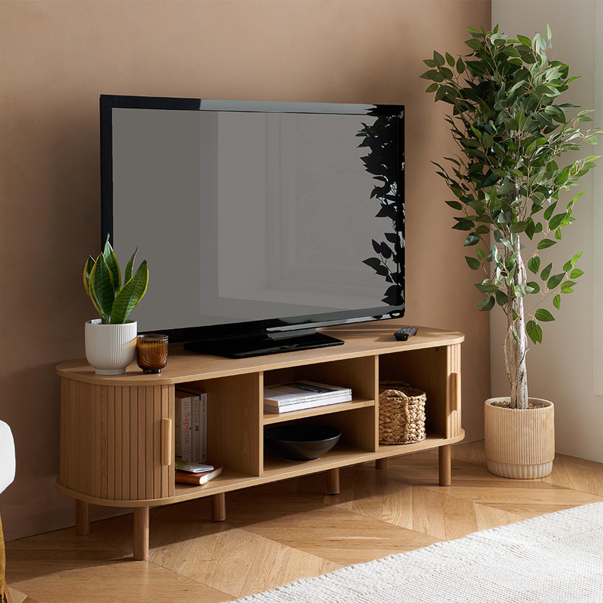 Axel Curved TV Unit - 140cm - Oak Fluted