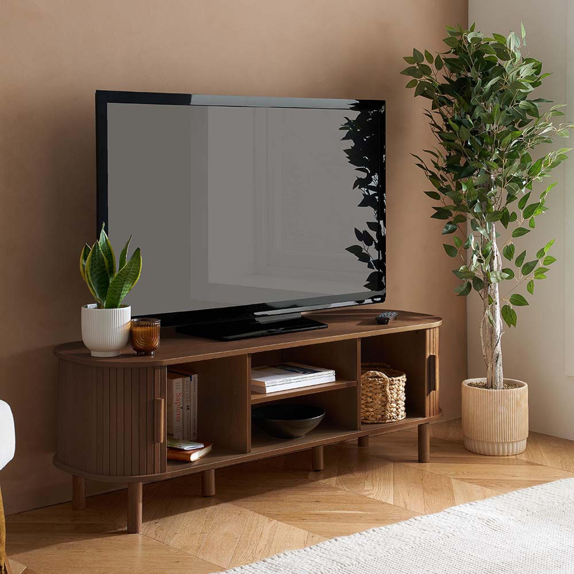 Axel Curved TV Unit - 140cm - Walnut Fluted
