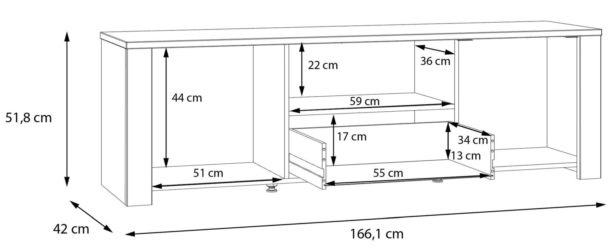 Bohol TV Unit - 2 Door - 1 Drawer - 166cm - Grey