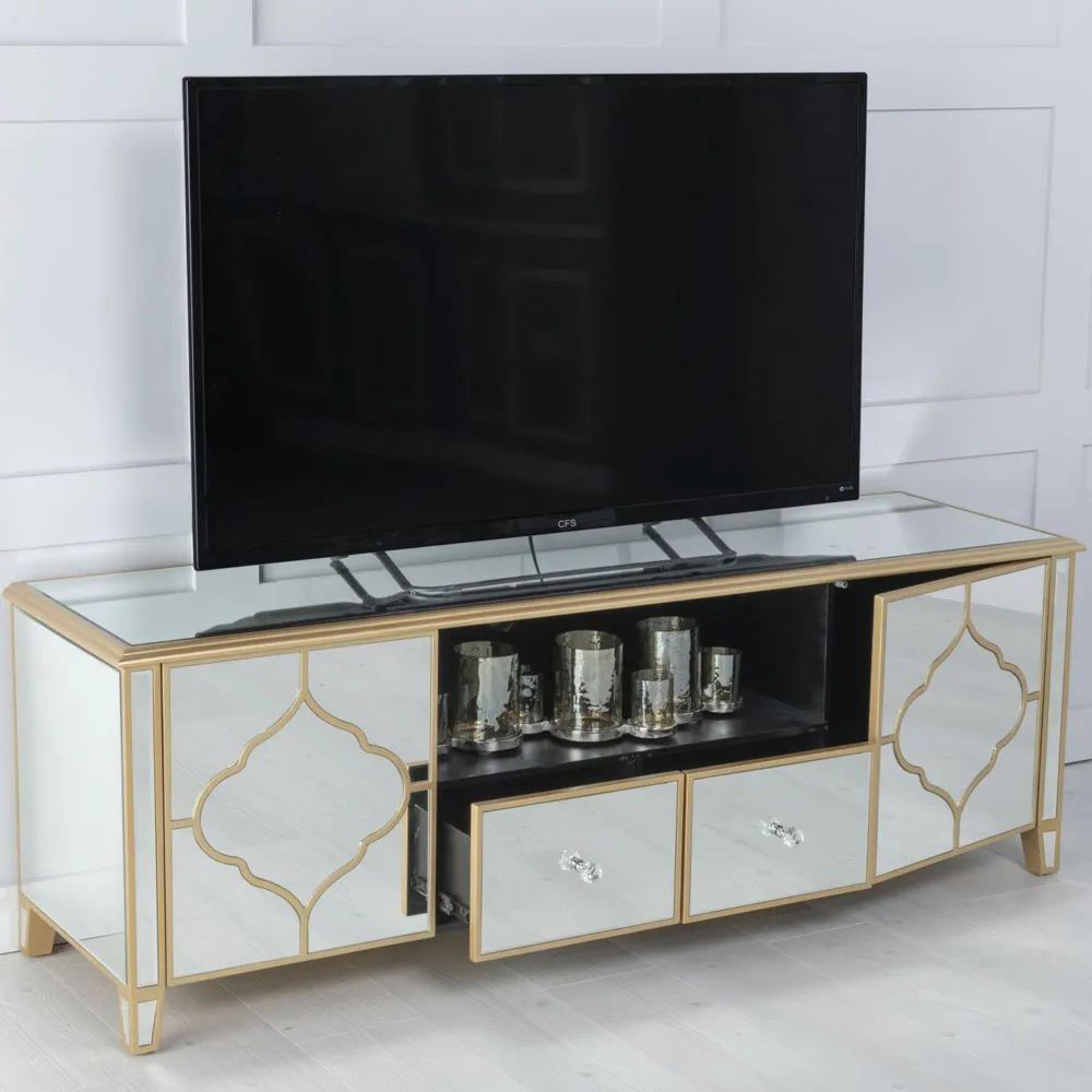 Casablanca TV Unit - Mirrored - Gold Trim