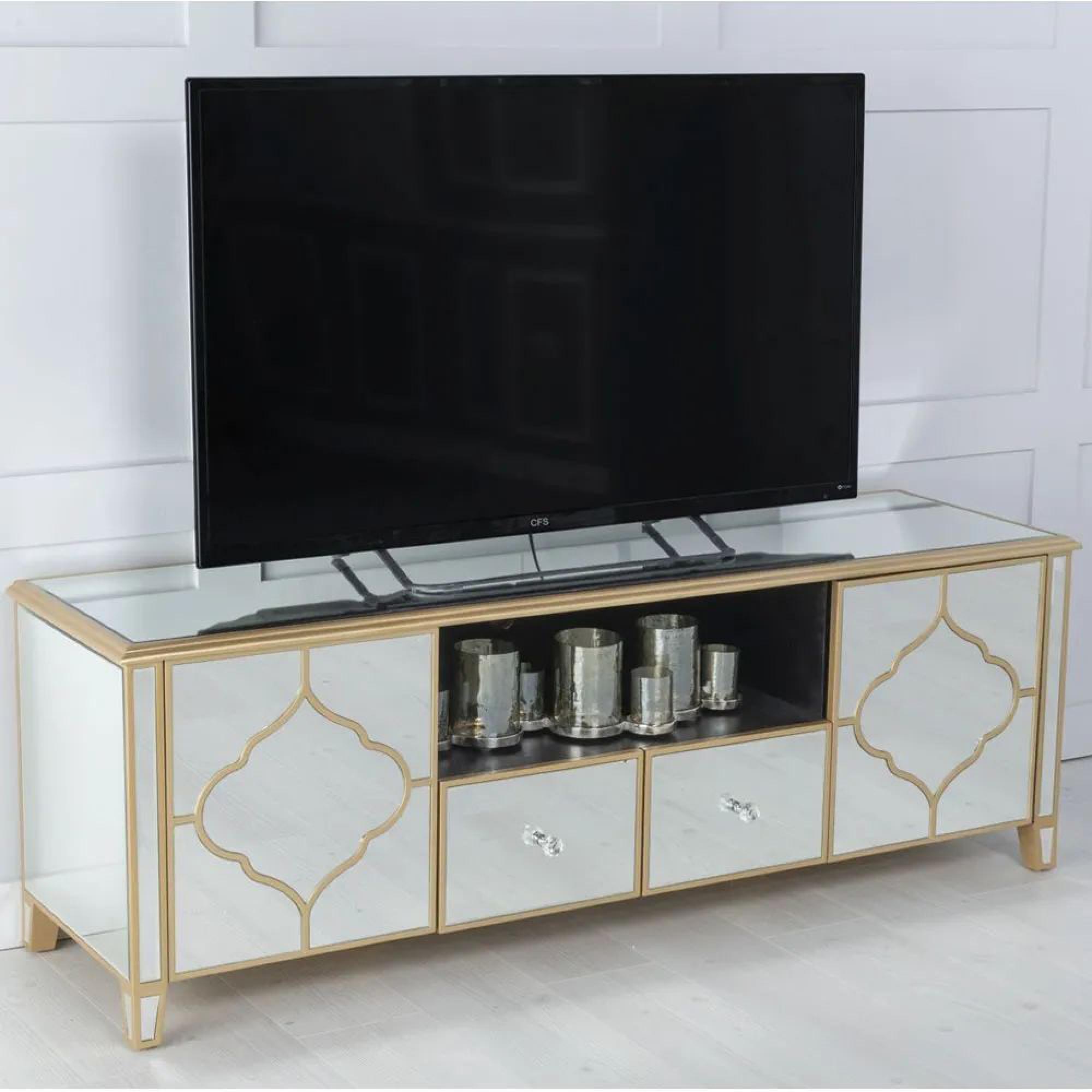 Casablanca Mirrored Gold Trim TV Unit