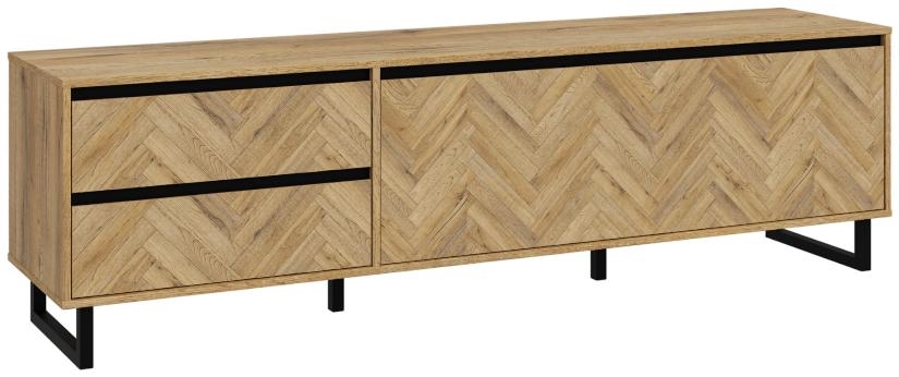 Chevron TV Unit - 1 Door - 2 Drawer - 186.4cm - Large - Oak