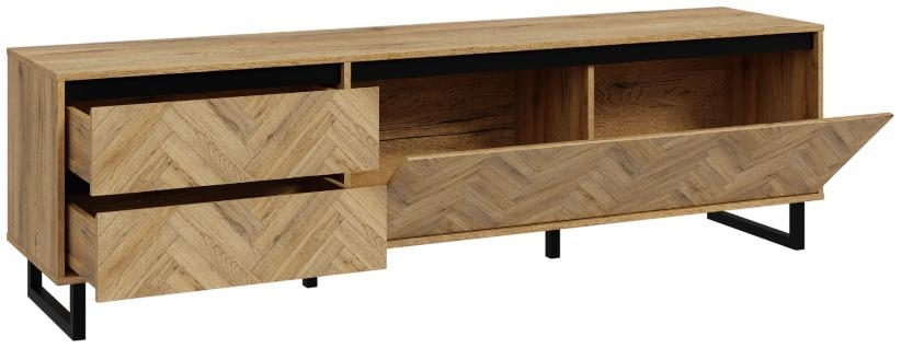 Chevron TV Unit - 1 Door - 2 Drawer - 186.4cm - Large - Oak