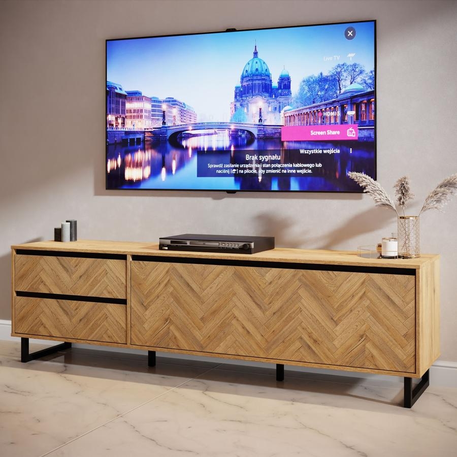 Chevron TV Unit - 1 Door - 2 Drawer - 186.4cm - Large - Oak