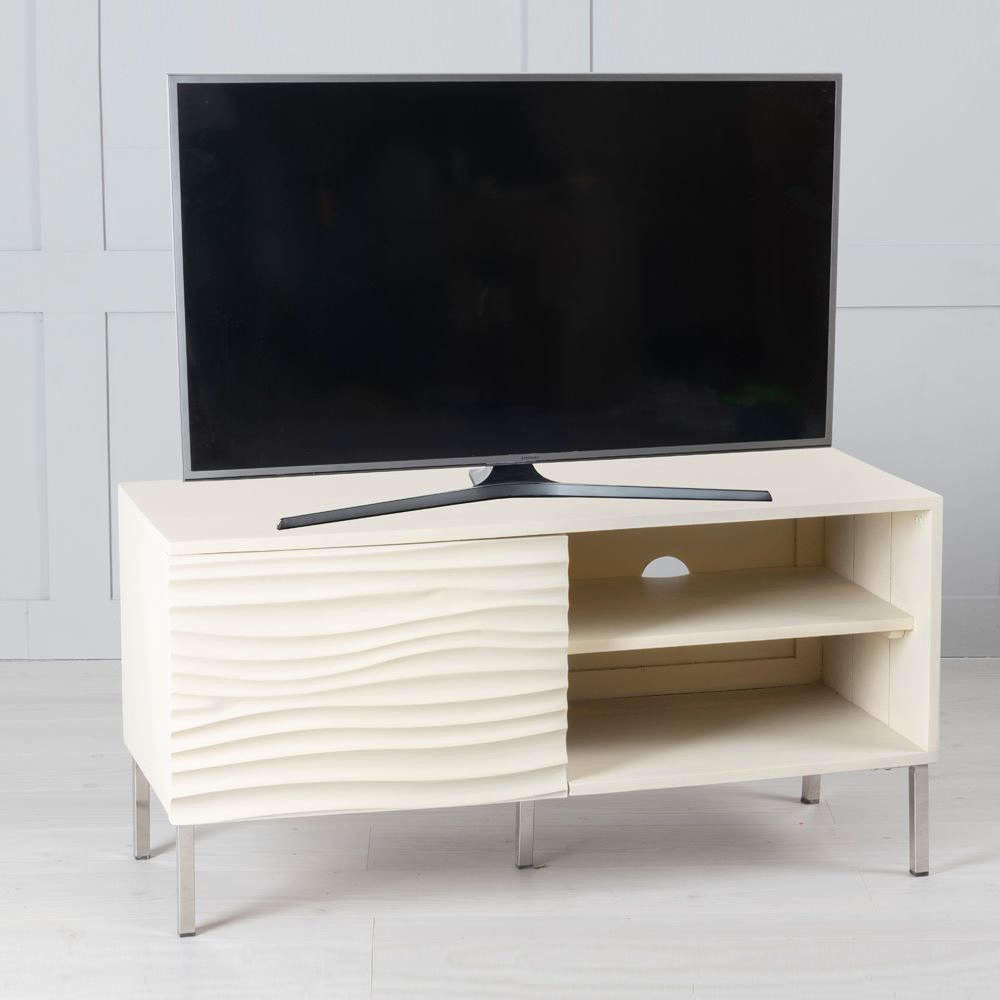 Clearance - Wave Mango Wood TV Unit, Bone White Ripple Pattern 100cm Wide, Stand Upto 32in Plasma - 1 Door with 2 Shelf - Brand New Item