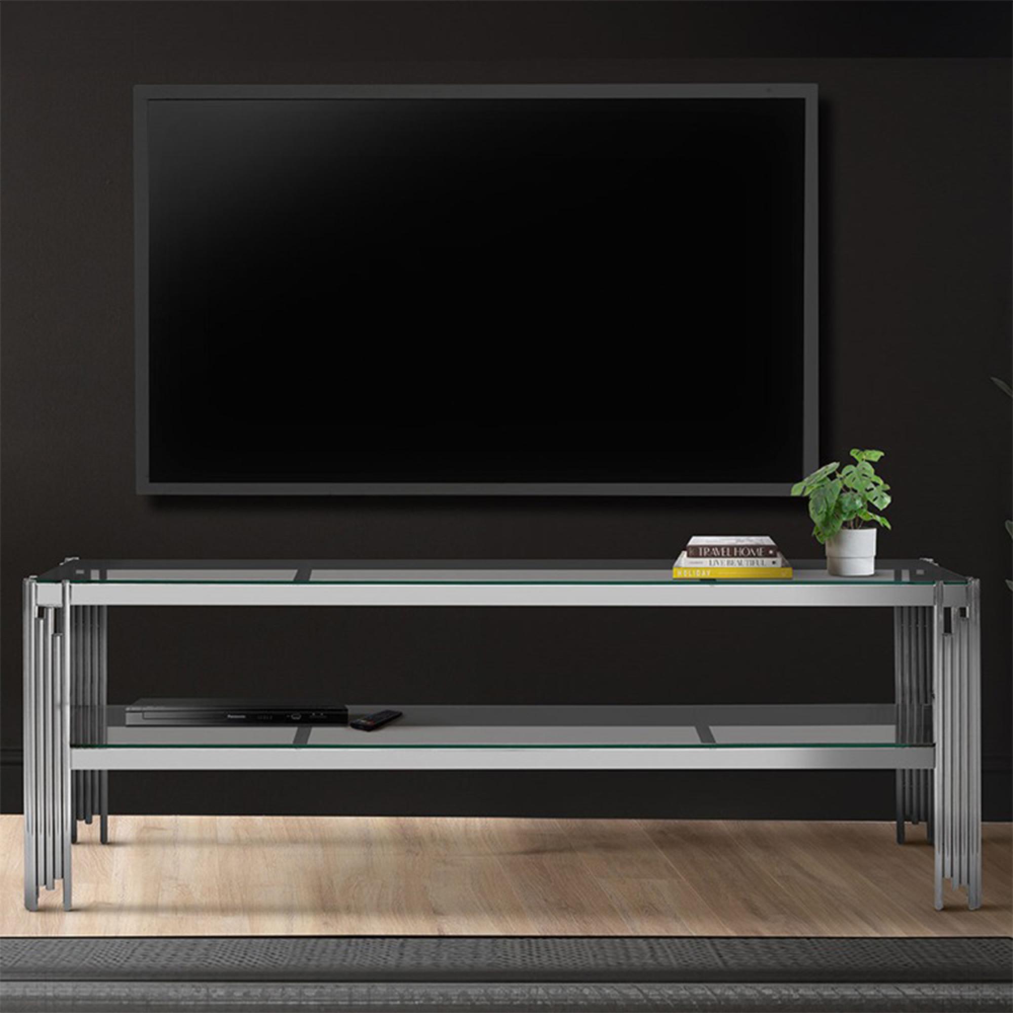 Cohen TV Unit - Clear Glass and Chrome