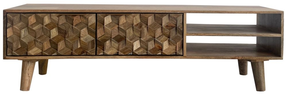 Geometric Carved Mango Wood 140cm TV Unit