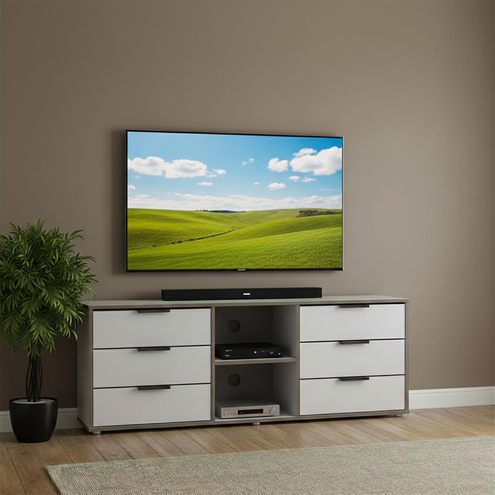 Hong Kong TV Unit - 150cm - with Glides Legs - Grey and White