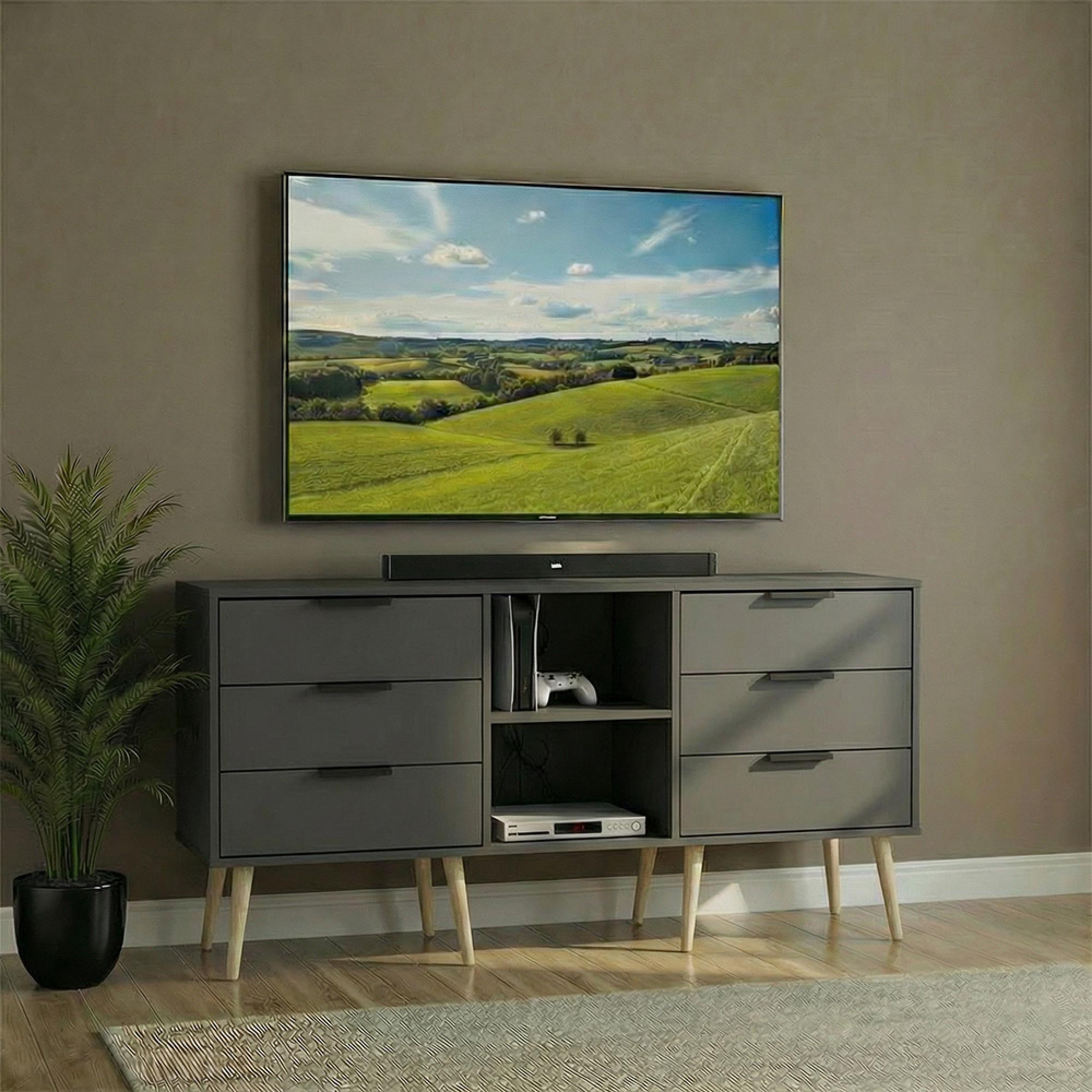 Hong Kong TV Unit - 150cm - with Natural Wooden Legs - Graphite