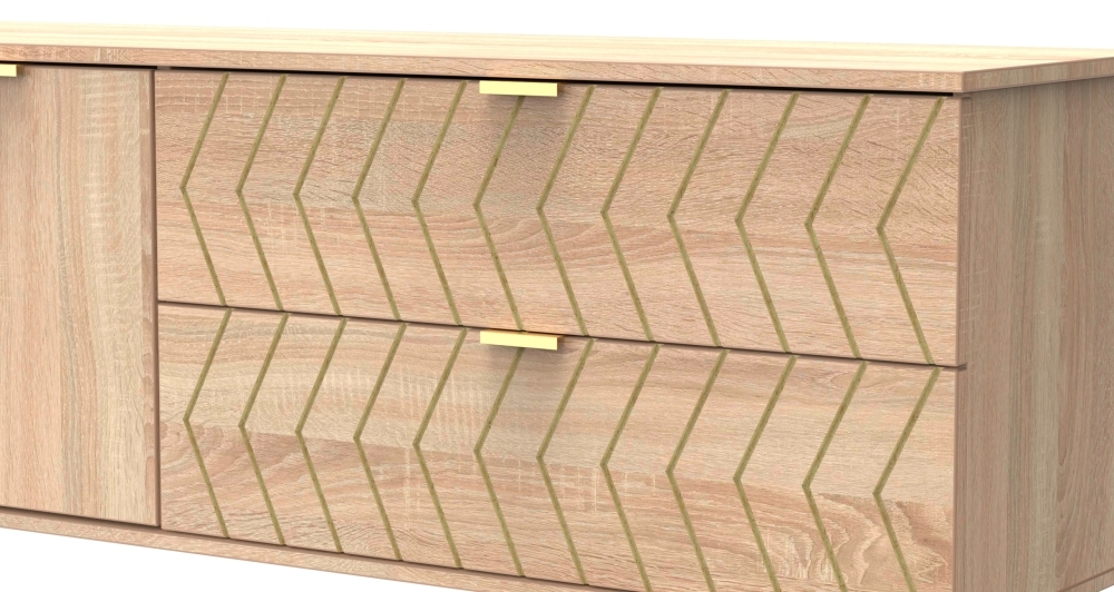 Jigsaw TV Unit - 145cm - with Gold Hairpin Legs - Oak