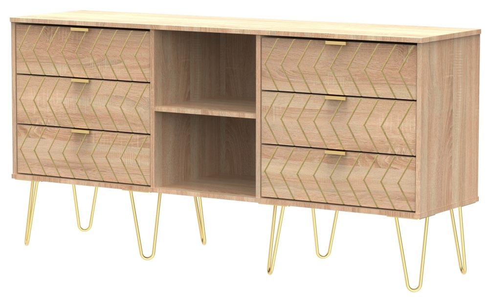 Jigsaw TV Unit - 150cm - with Gold Hairpin Legs - Oak