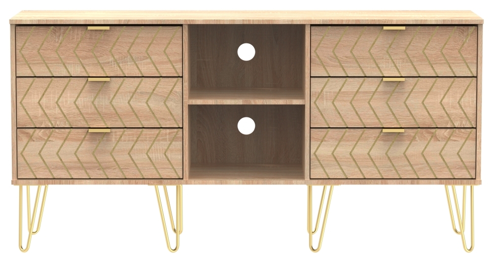 Jigsaw Oak Effect 150cm TV Unit with Gold Hairpin Legs
