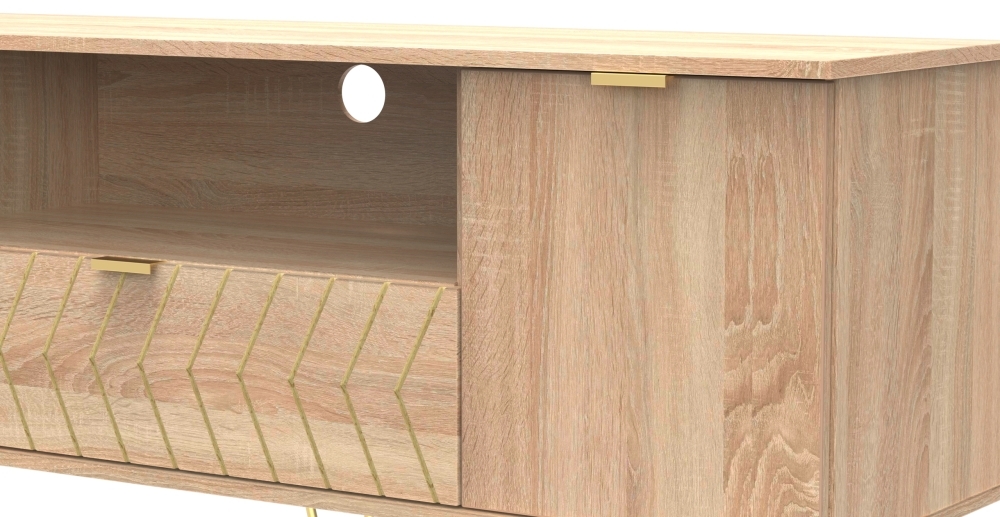 Jigsaw TV Unit - 65cm - with Gold Hairpin Legs - Oak