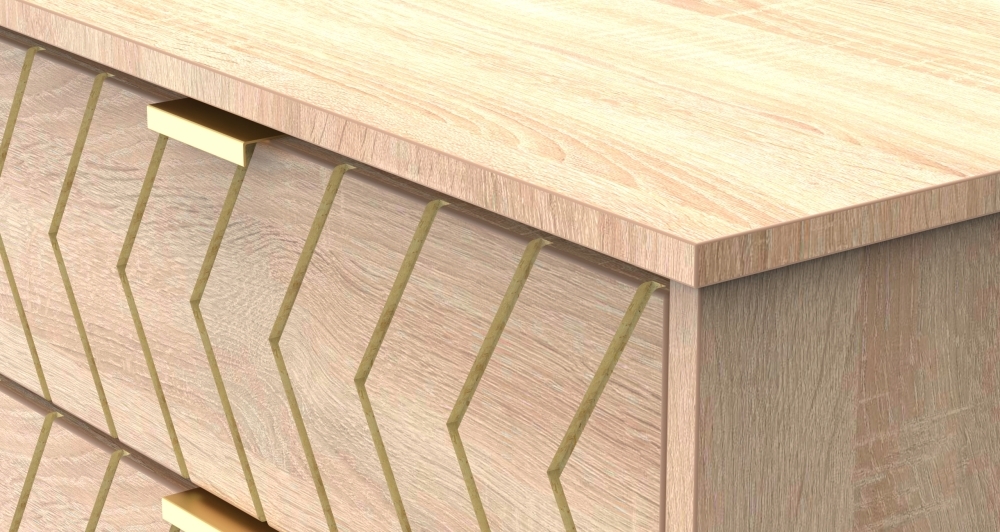 Jigsaw TV Unit - 95cm - with Gold Hairpin Legs - Oak