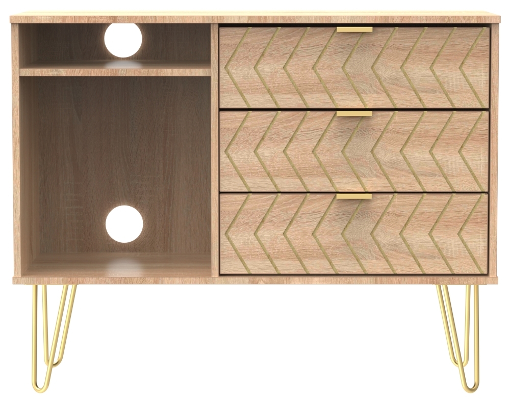 Jigsaw Oak Effect 95cm TV Unit with Gold Hairpin Legs
