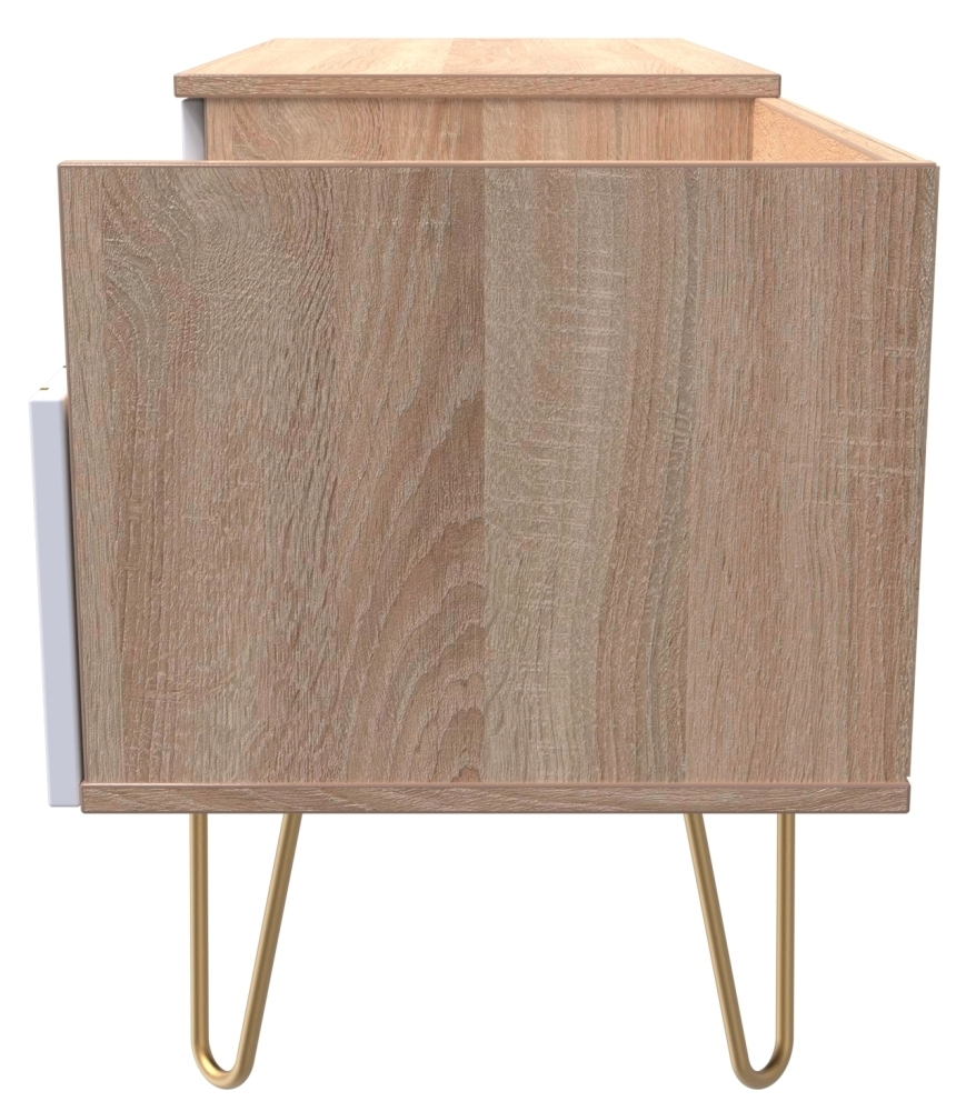 Jigsaw TV Unit - 130cm - with Gold Hairpin Legs - White and Oak