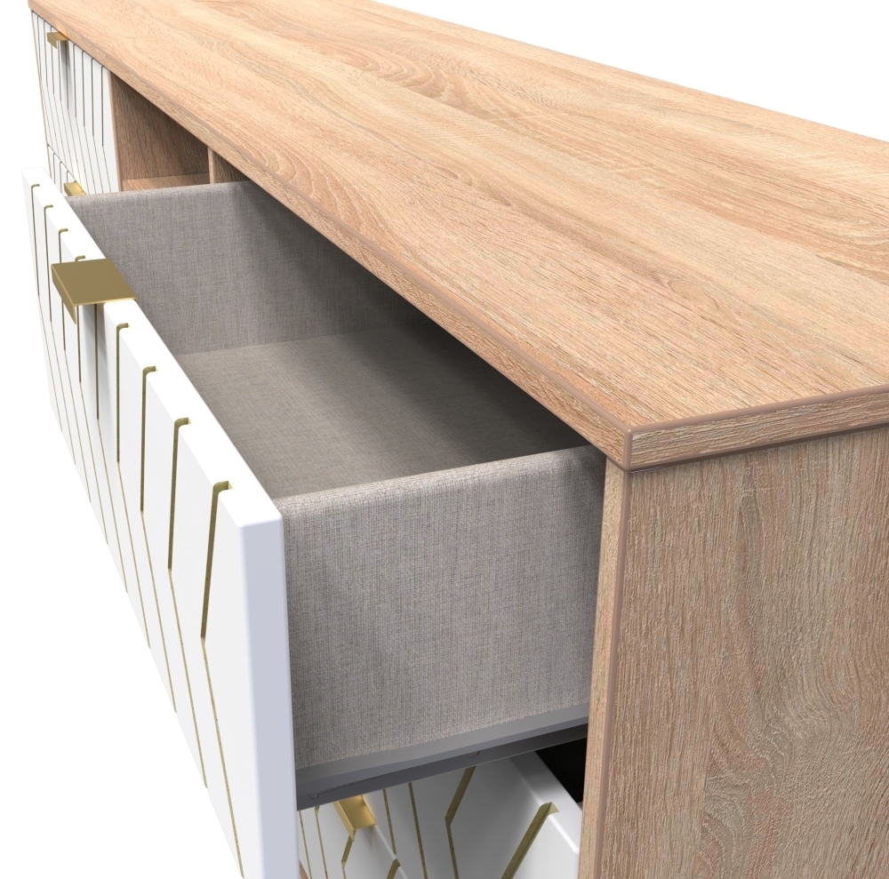Jigsaw TV Unit - 150cm - with Gold Hairpin Legs - White and Oak