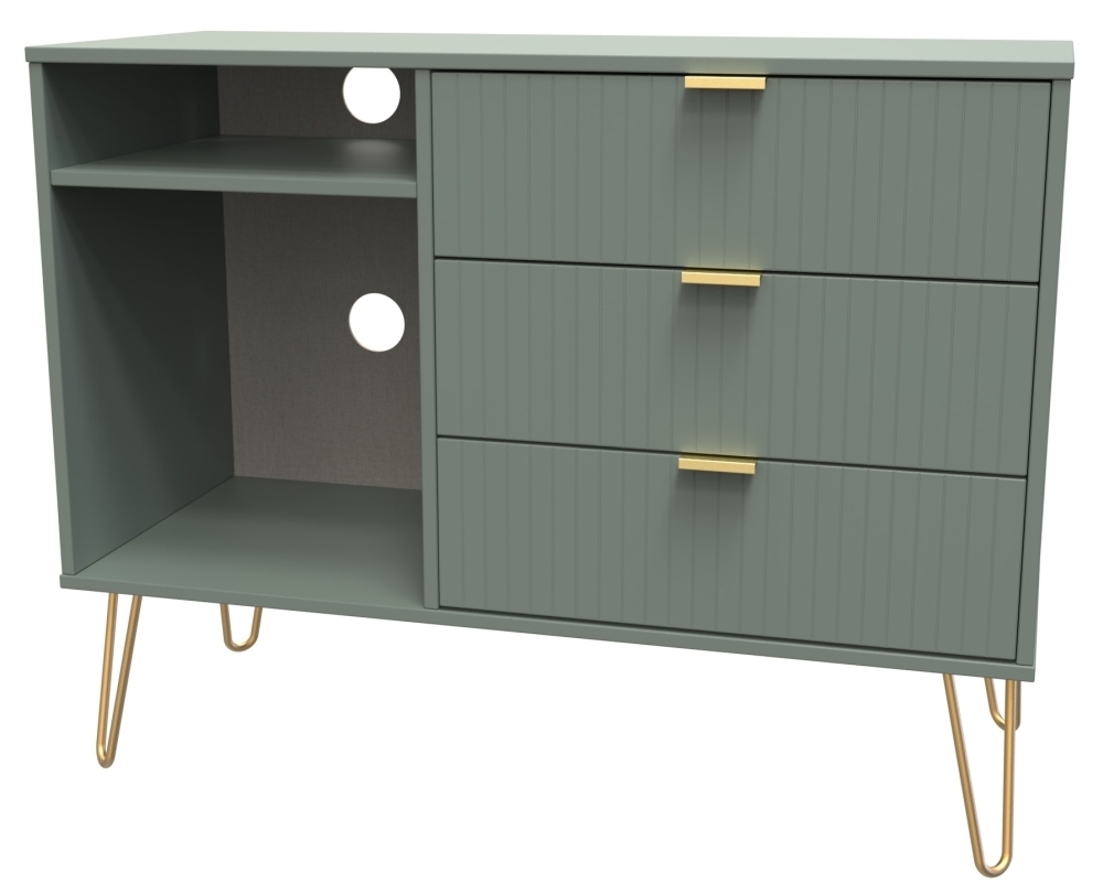 Linear TV Unit - 95cm - with Hairpin Legs - Green