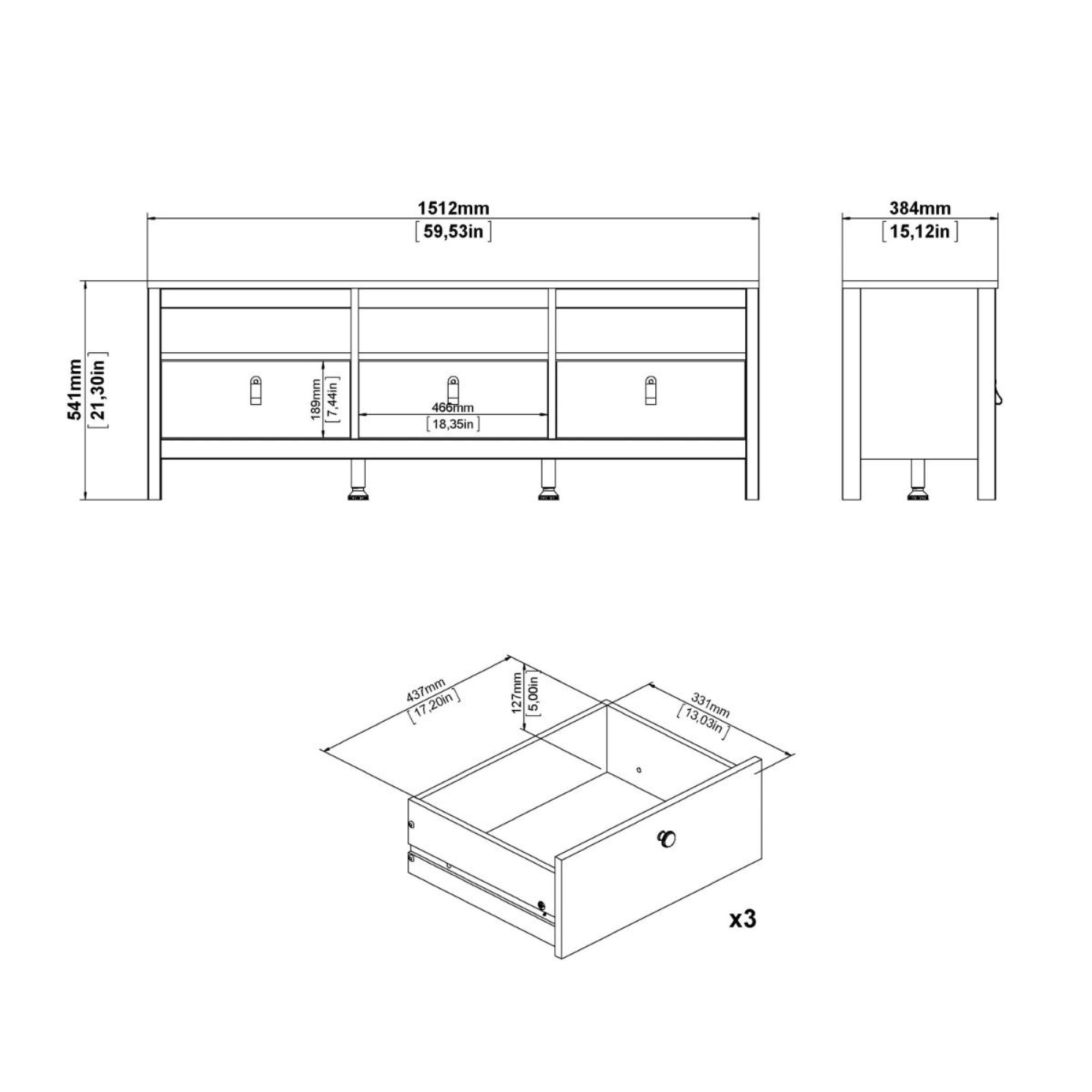 Madrid TV Unit - 3 Drawer - 1544cm - Jackson Hickory Oak