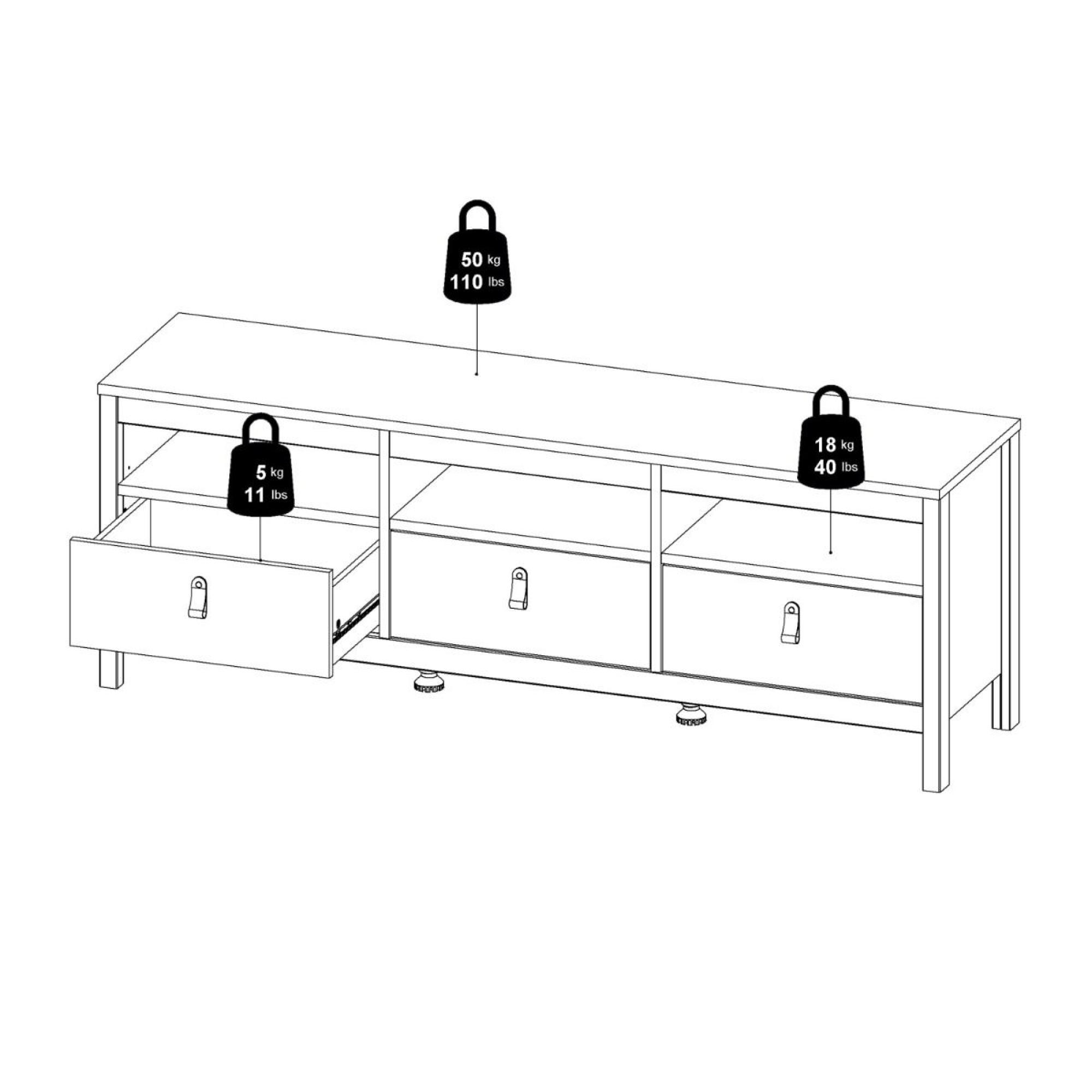 Madrid TV Unit - 3 Drawer - 1544cm - Jackson Hickory Oak