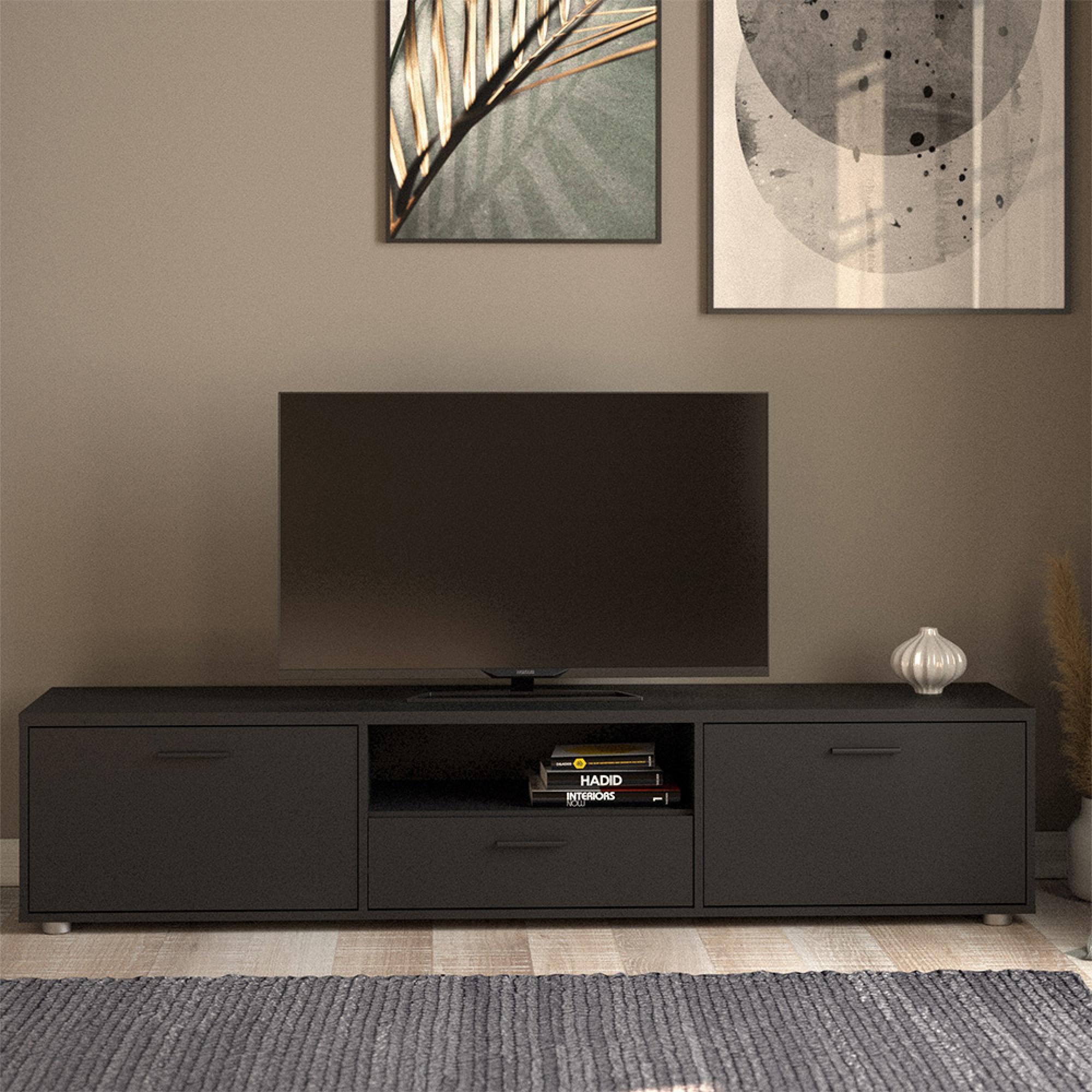 Media TV Unit - 2 Door - 1 Drawer - 177.2cm - Large - Black