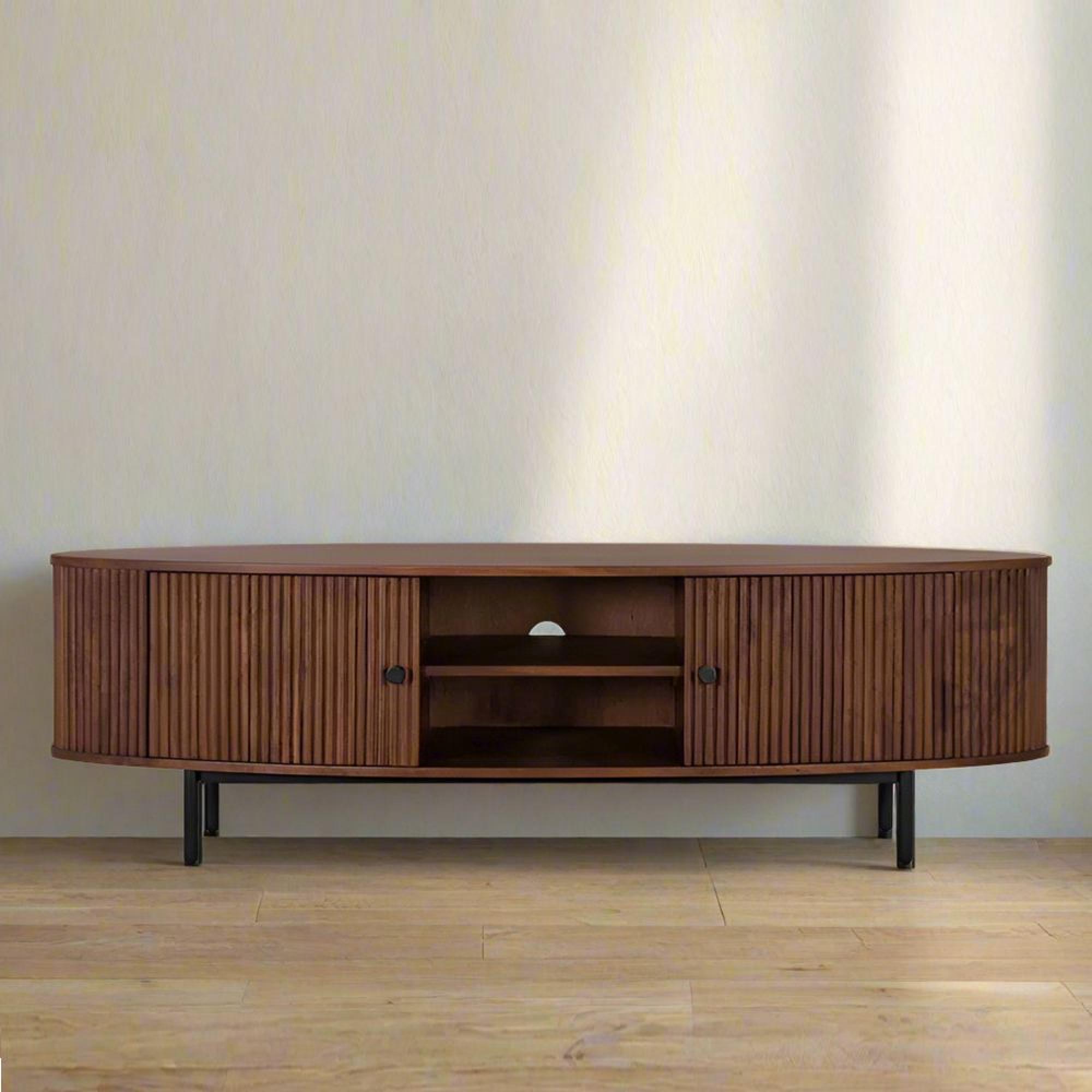 Paloma TV Unit - Fluted Acacia Wood - Curved - 2 Door - Large