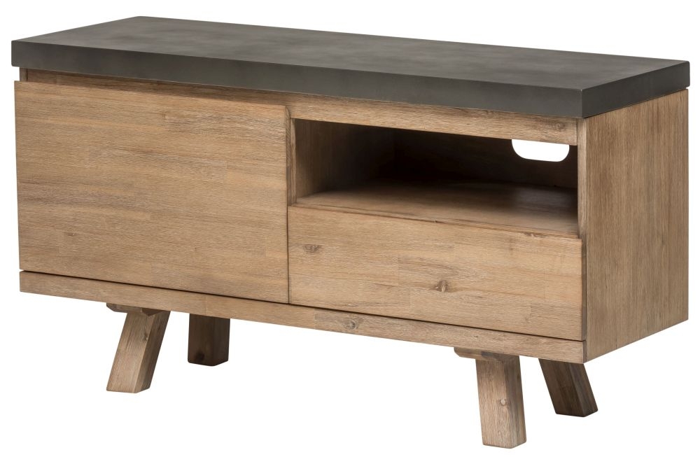 Pimlico TV Unit - 1 Door - 1 Drawer - Small - Acacia Wood and Concrete Top