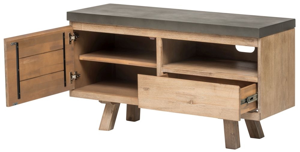 Pimlico TV Unit - 1 Door - 1 Drawer - Small - Acacia Wood and Concrete Top