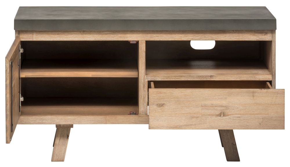 Pimlico TV Unit - 1 Door - 1 Drawer - Small - Acacia Wood and Concrete Top