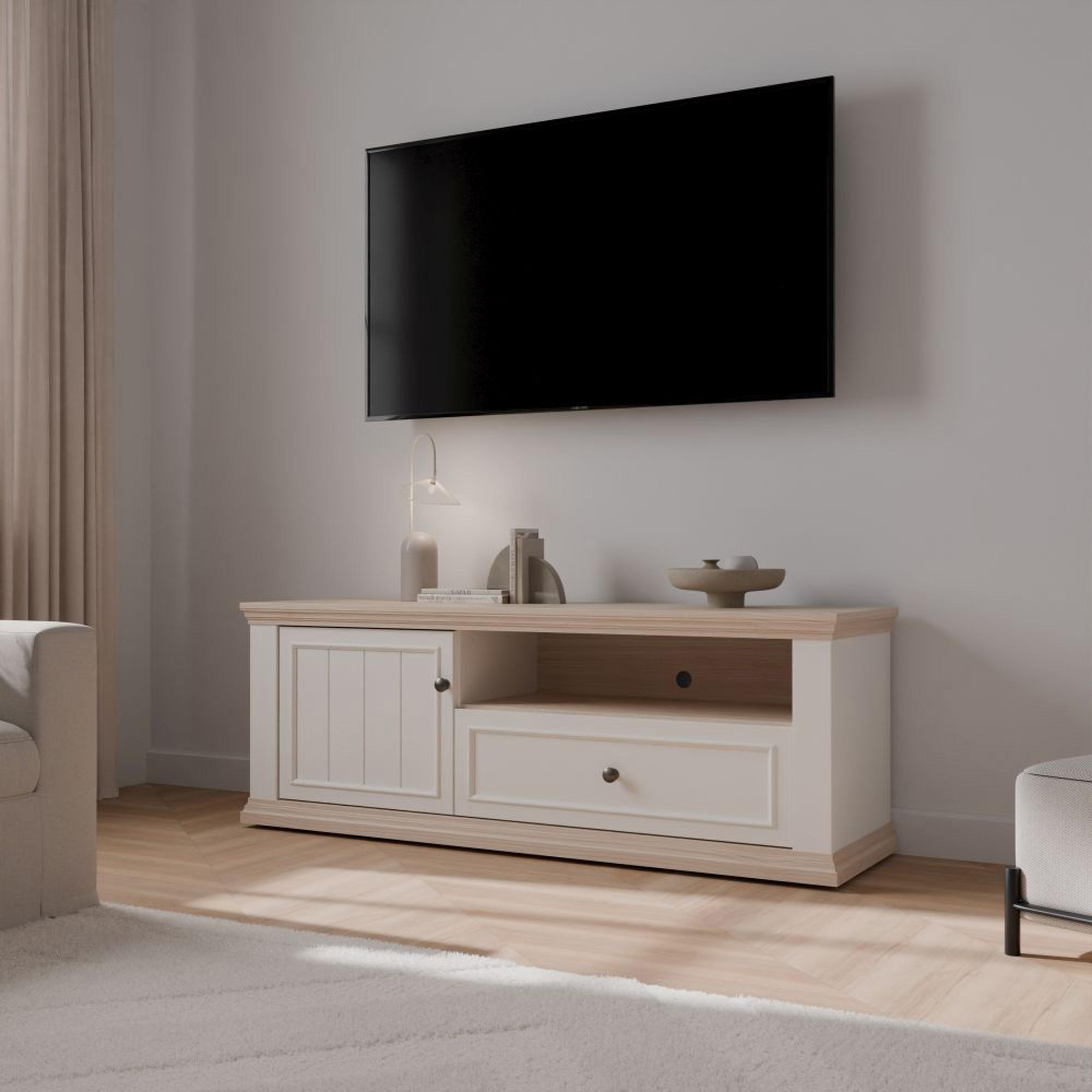 Pontypool TV Unit - 1 Door - 1 Drawer - 149.5cm - White and Riva Oak