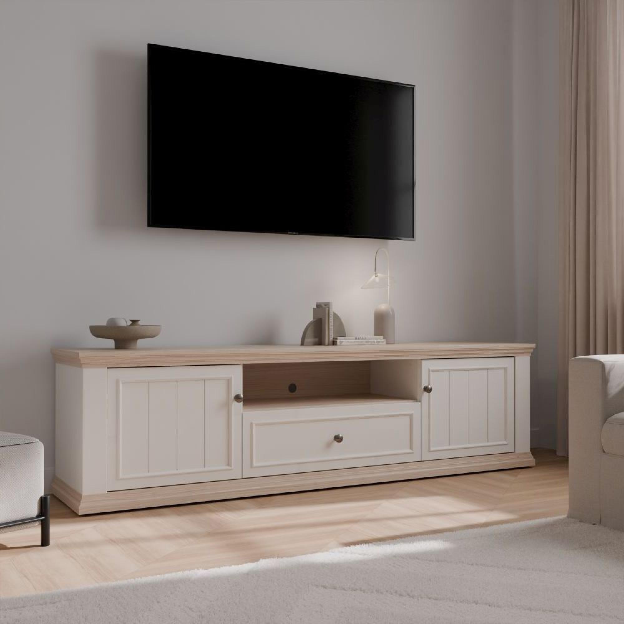 Pontypool TV Unit - 2 Door - 1 Drawer - 199.2cm - Wide - White and Riva Oak