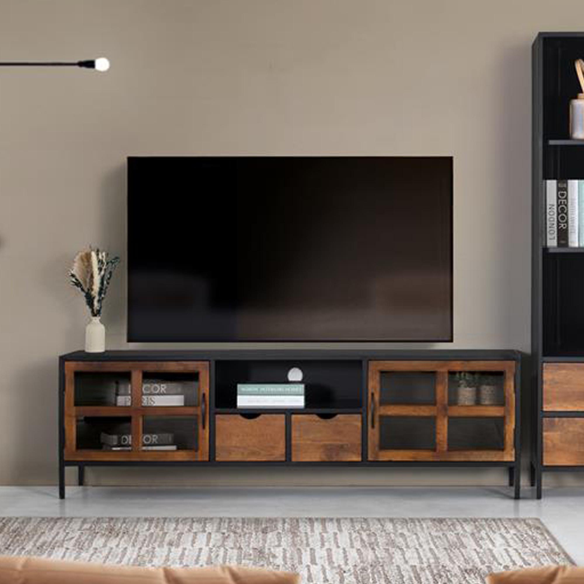 Rieti TV Unit - Industrial Style - Mango Wood - Storage - Large - 2 Door