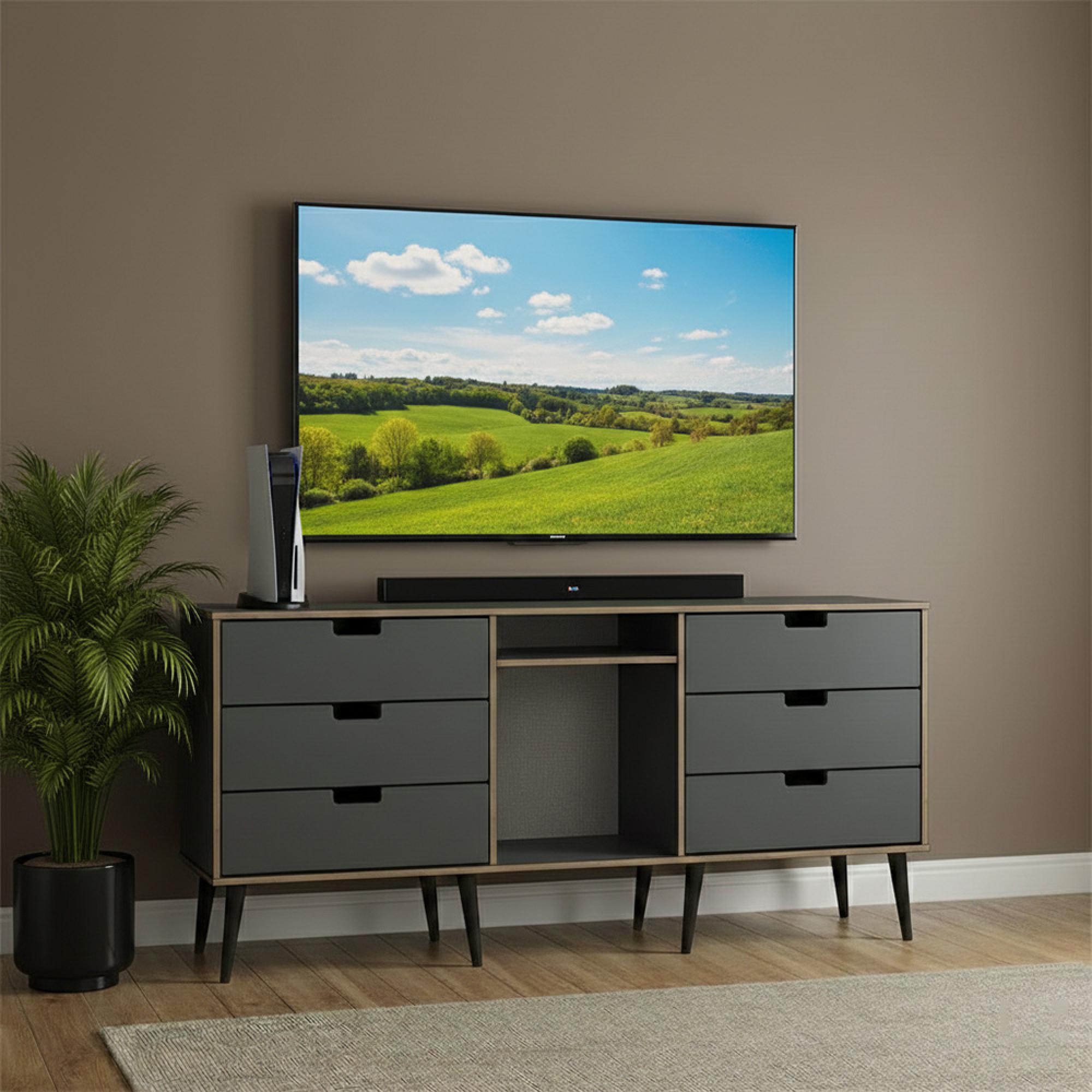 Shanghai TV Unit - 150cm - Black Wooden Legs - Graphite