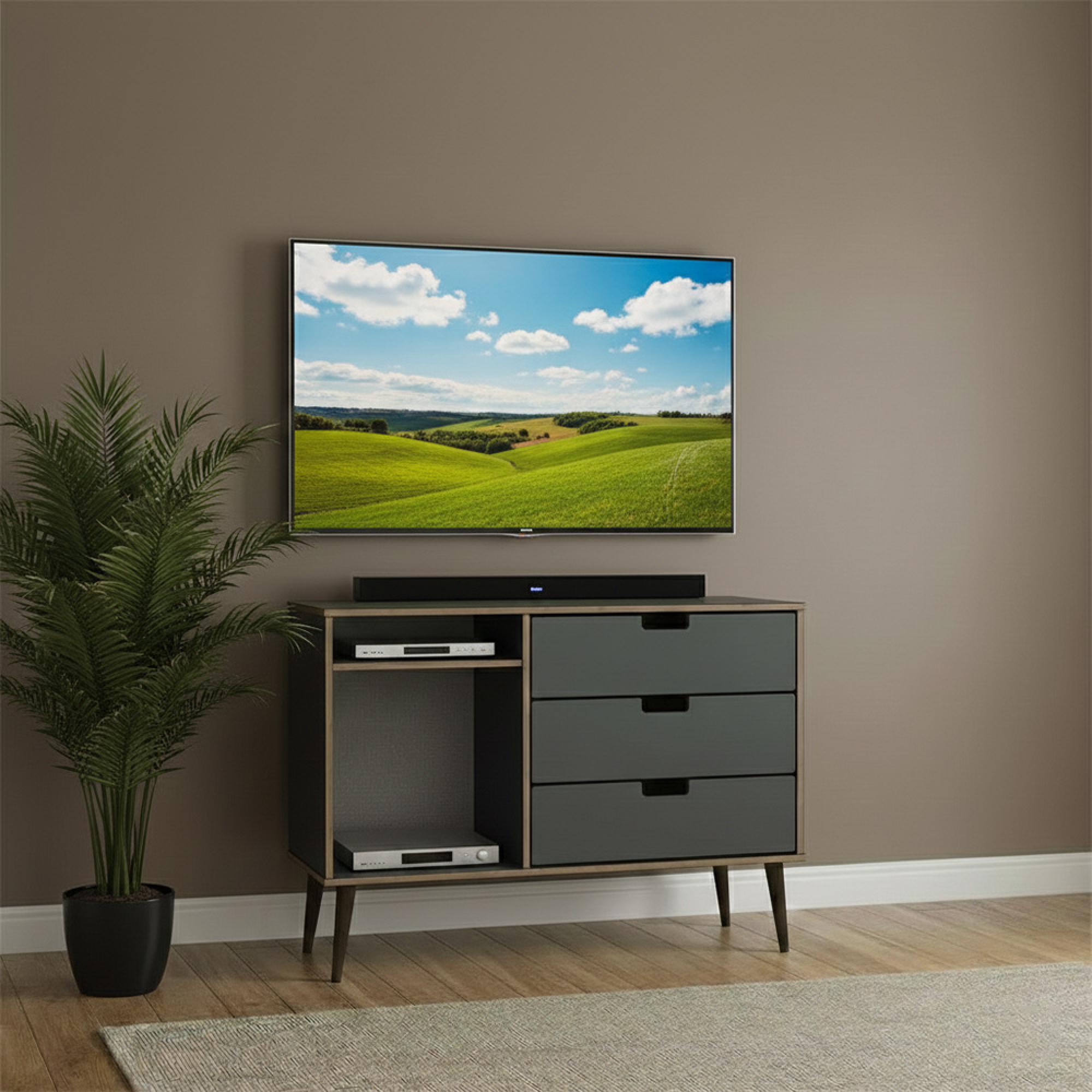 Shanghai TV Unit - 95cm - Black Wooden Legs - Graphite