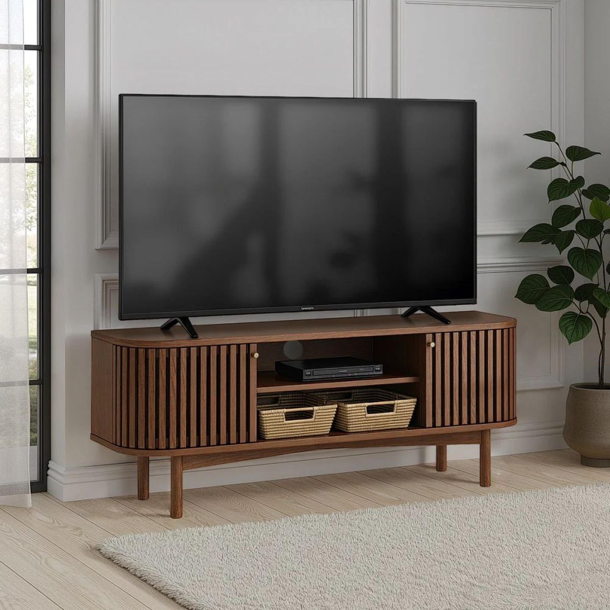 Soho TV Unit - 130cm - Slatted Small Storage - Dark Oak