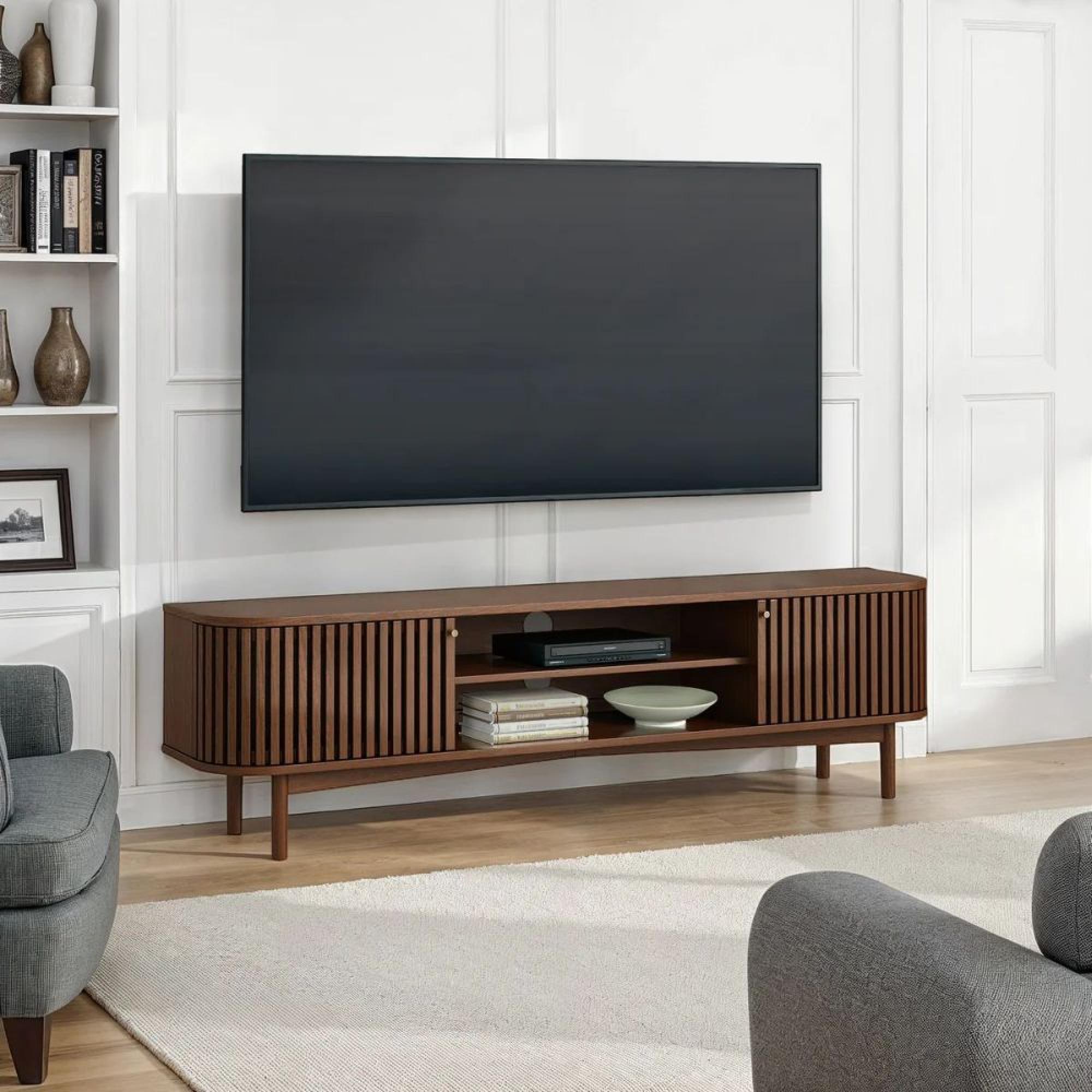 Soho TV Unit - 180cm - Slatted Large Storage - Dark Oak