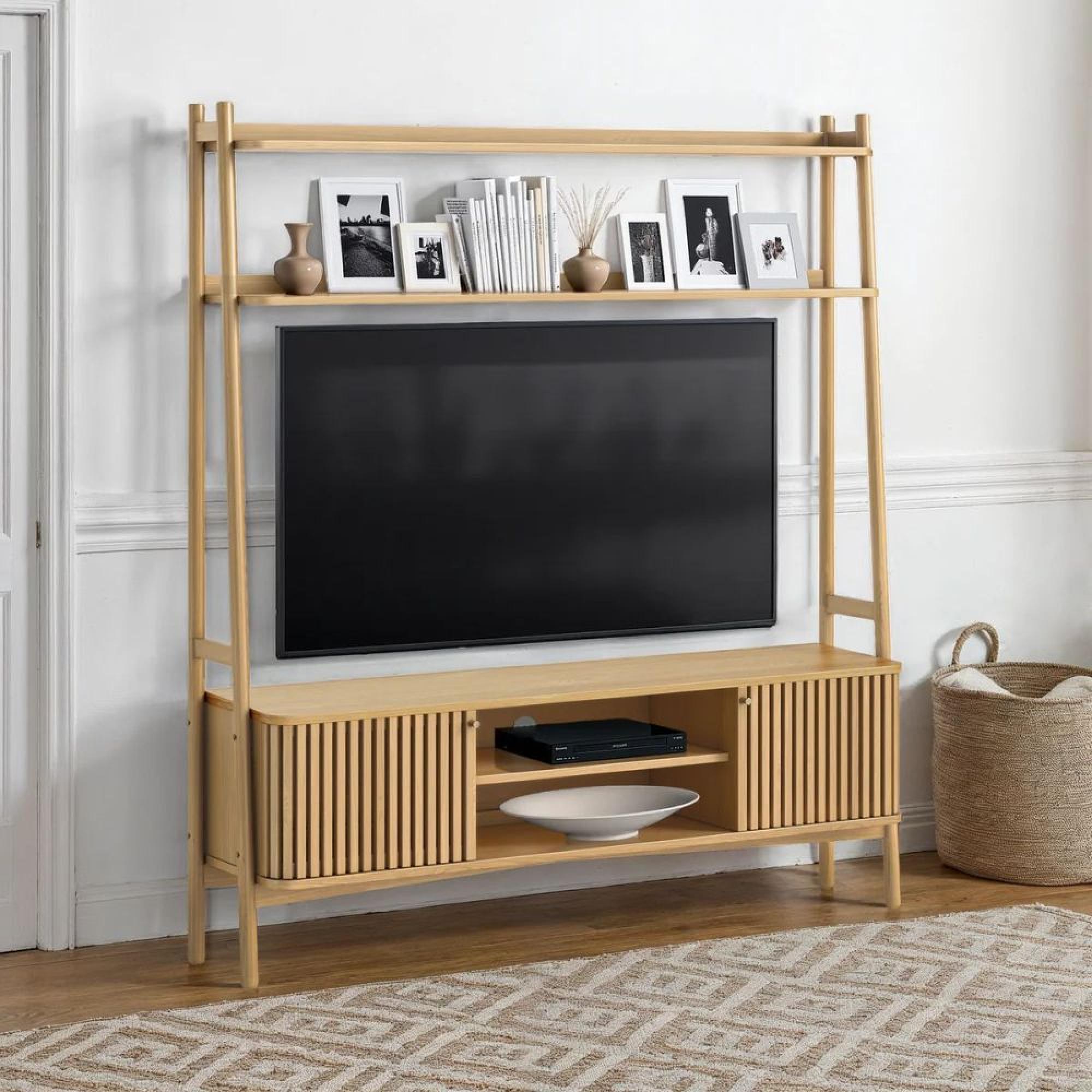 Soho TV Unit - 165cm - Slatted Ladder Large Storage - Oak
