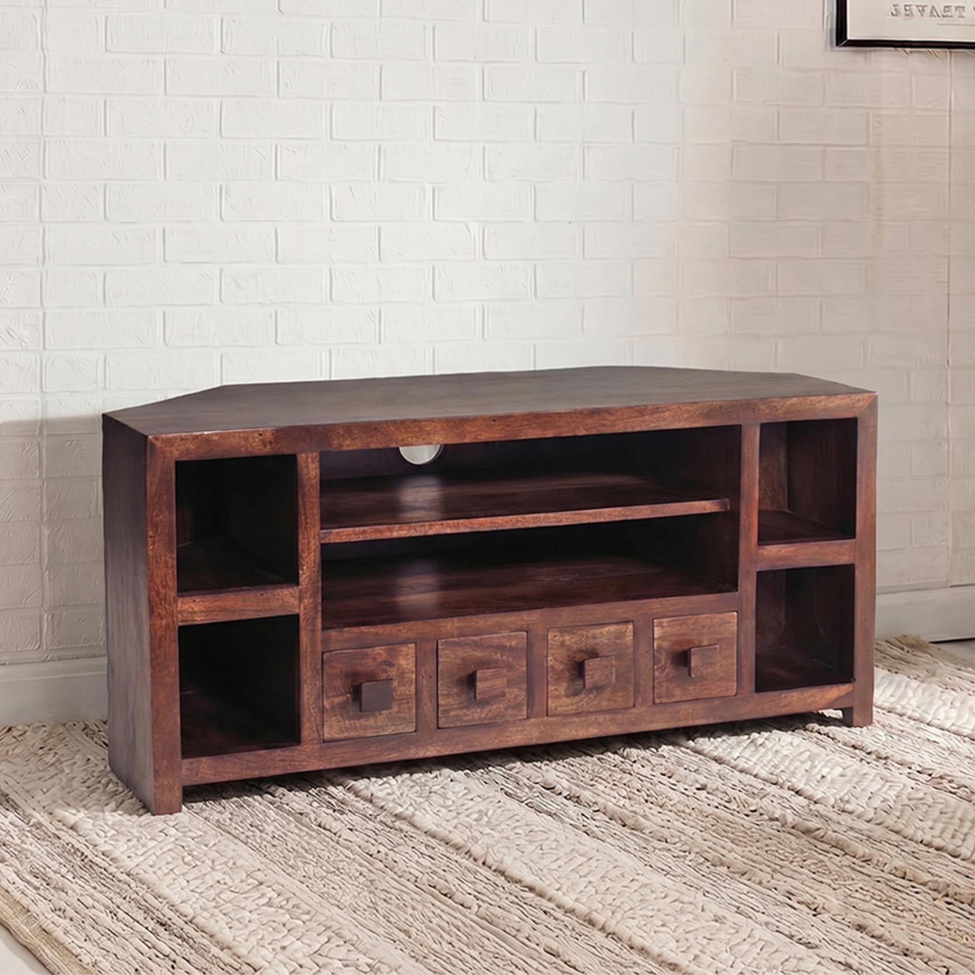 Dakota TV Unit - Corner - 110cm - Dark Mango Wood
